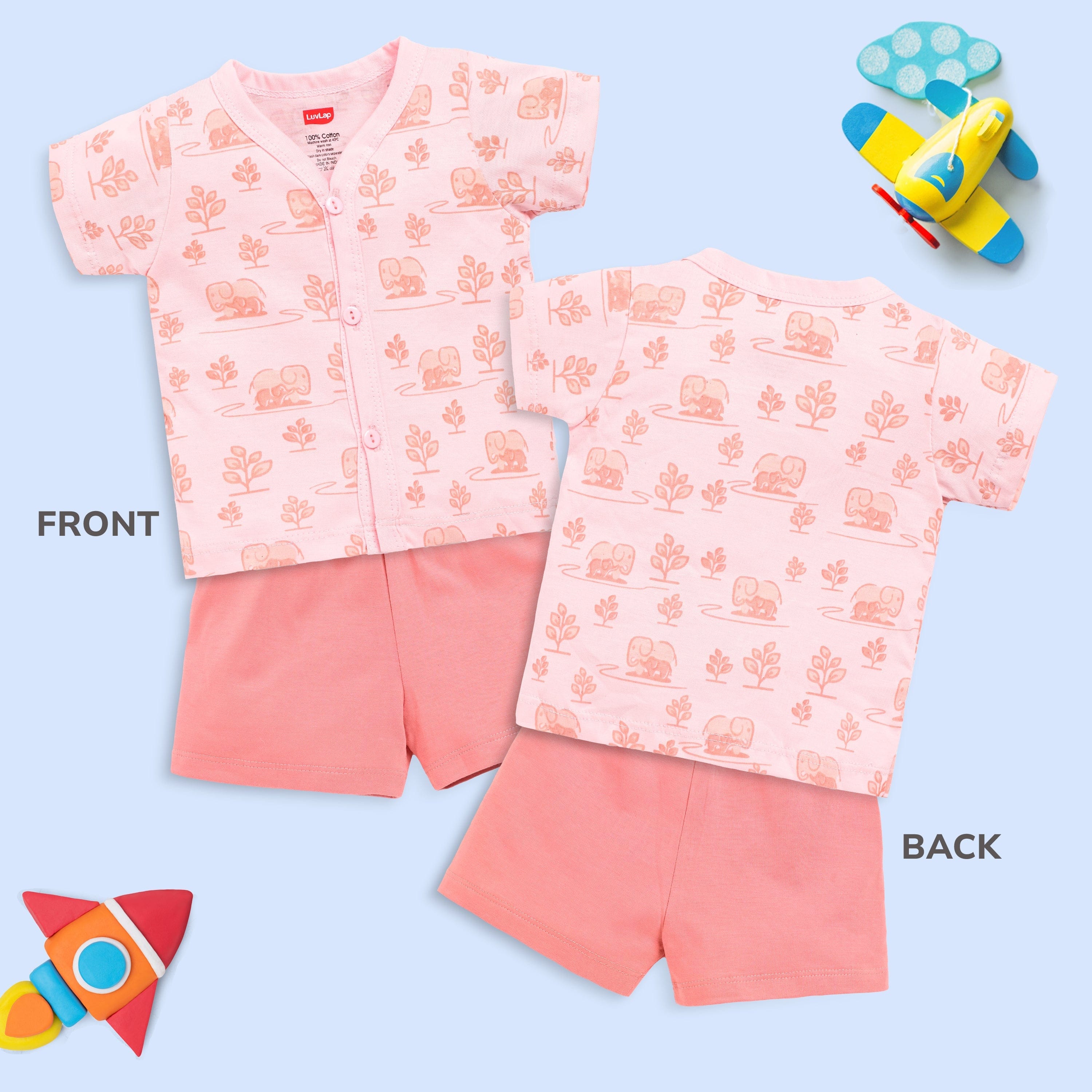 Baby Boys & Baby Girls Pack Of 3 Half Sleeve Jhabla & Shorts Set 100% Cotton - Image 9
