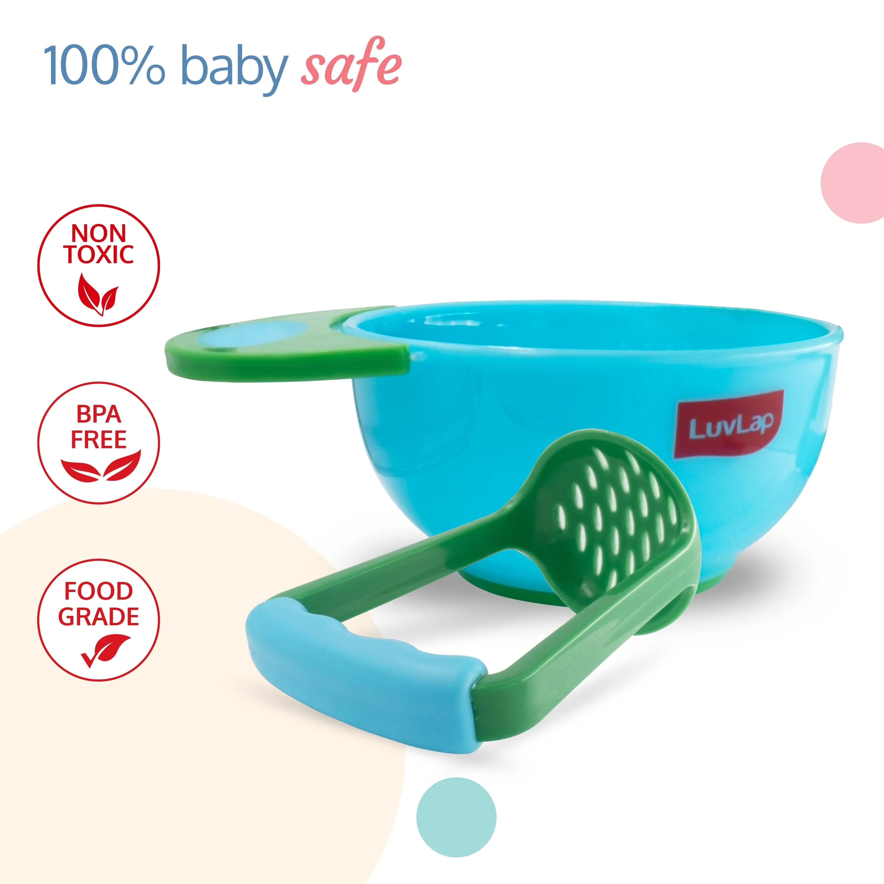 Baby Food Grinding Cum Feeding Bowl, Green & Blue - Image 3