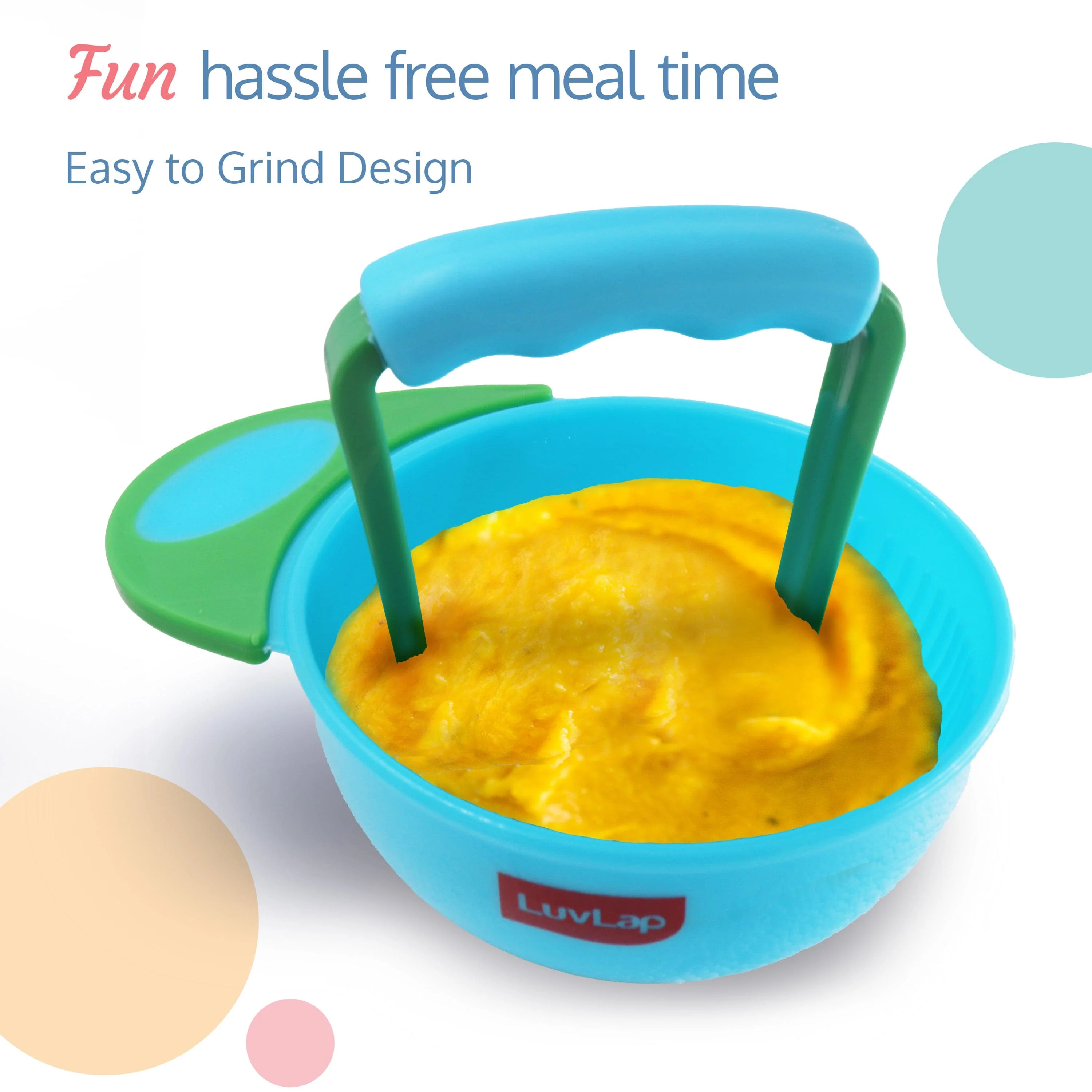 Baby Food Grinding Cum Feeding Bowl, Green & Blue - Image 5