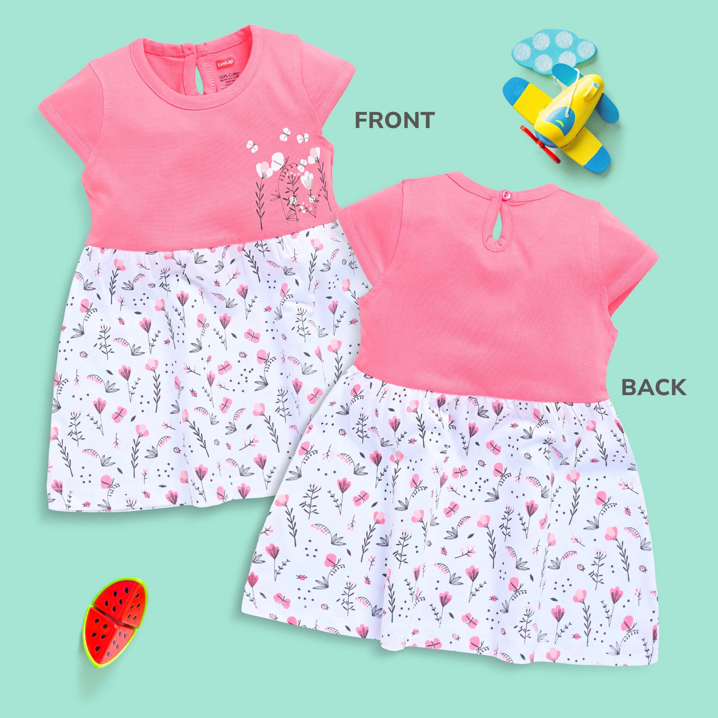 Baby Girls 100% Cotton Half Sleeve Girls Frock Pack Of 3 - Image 3