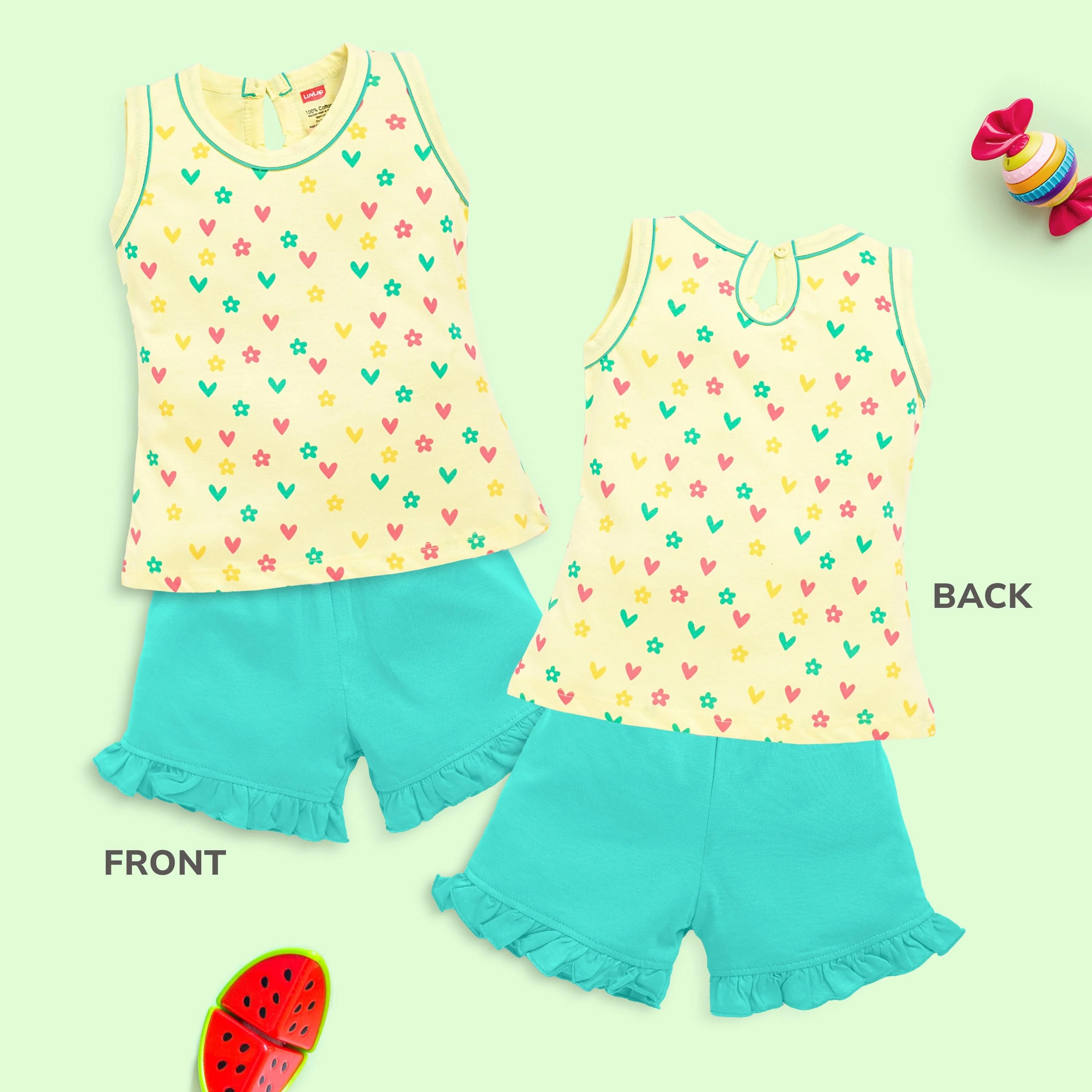 Baby Girls Pack Of 3 Sleeveless Top & Shorts Set 100% Cotton - Image 3