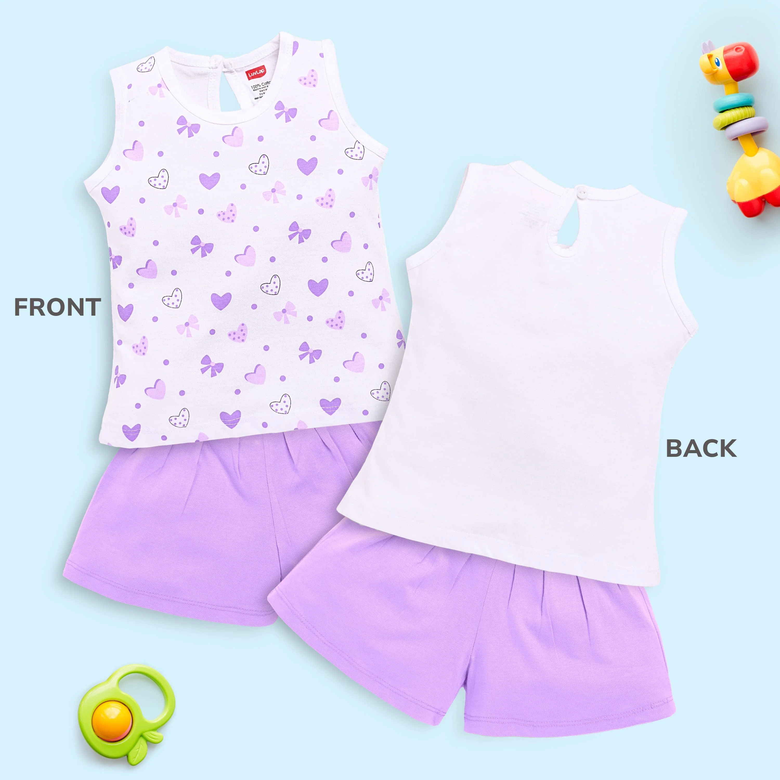 Baby Girls Pack Of 3 Sleeveless Top & Shorts Set 100% Cotton - Image 4