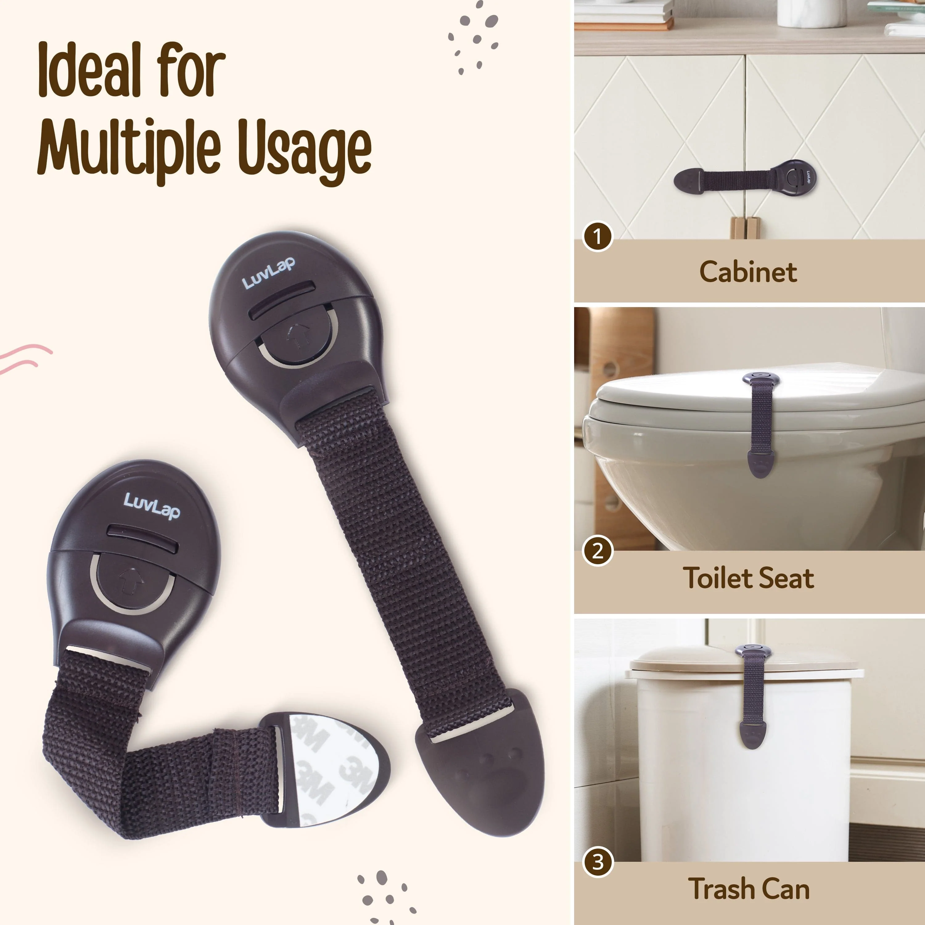 LuvLap Baby Safety Furniture Locks, Pack of 10, Adjustable and Flexible with 3M Adhesive, Safety Locks for Kids, Child Safety Locks for Drawers, Cabinets, Fridge, Cupboard (Brown) - Image 5