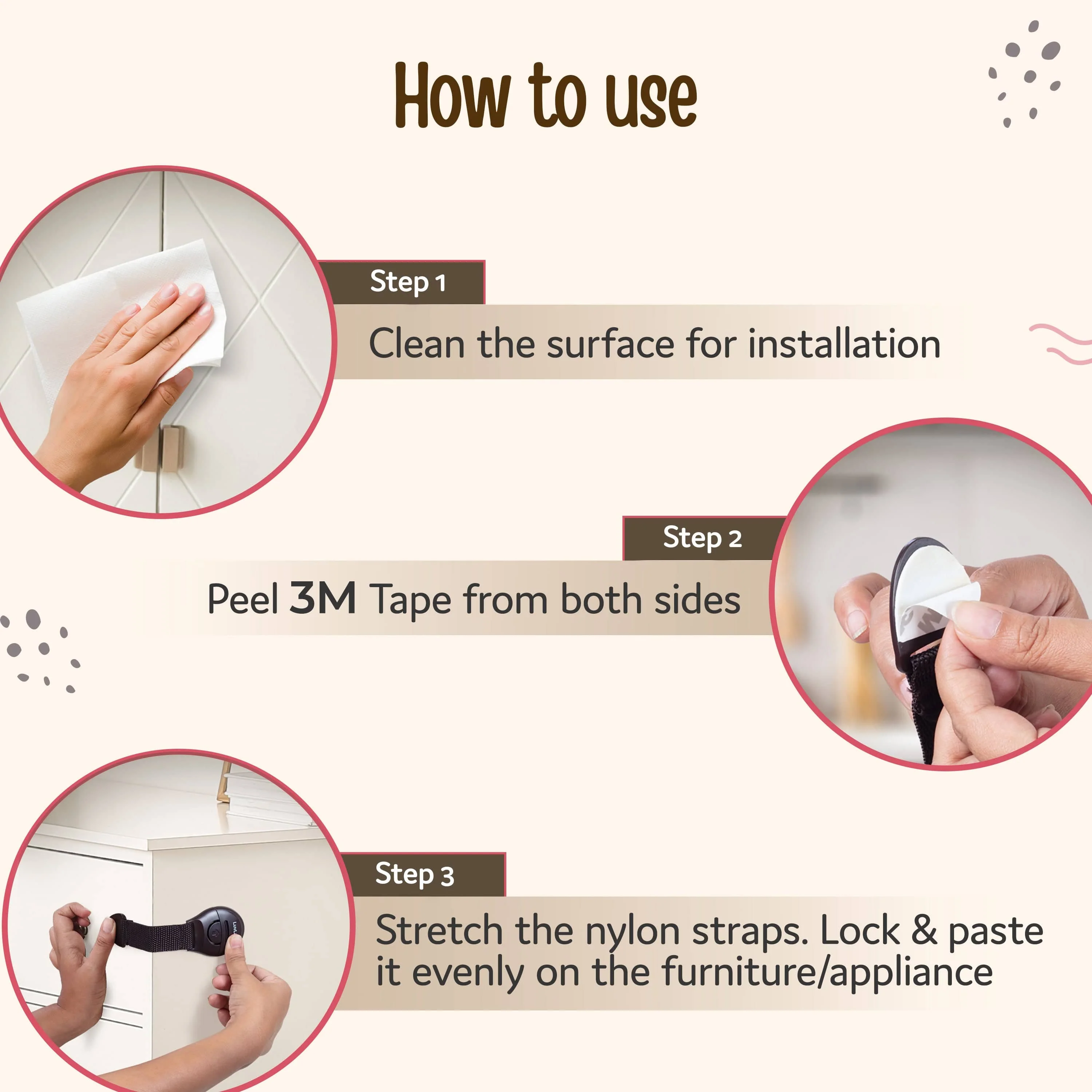 LuvLap Baby Safety Furniture Locks, Pack of 10, Adjustable and Flexible with 3M Adhesive, Safety Locks for Kids, Child Safety Locks for Drawers, Cabinets, Fridge, Cupboard (Brown) - Image 6