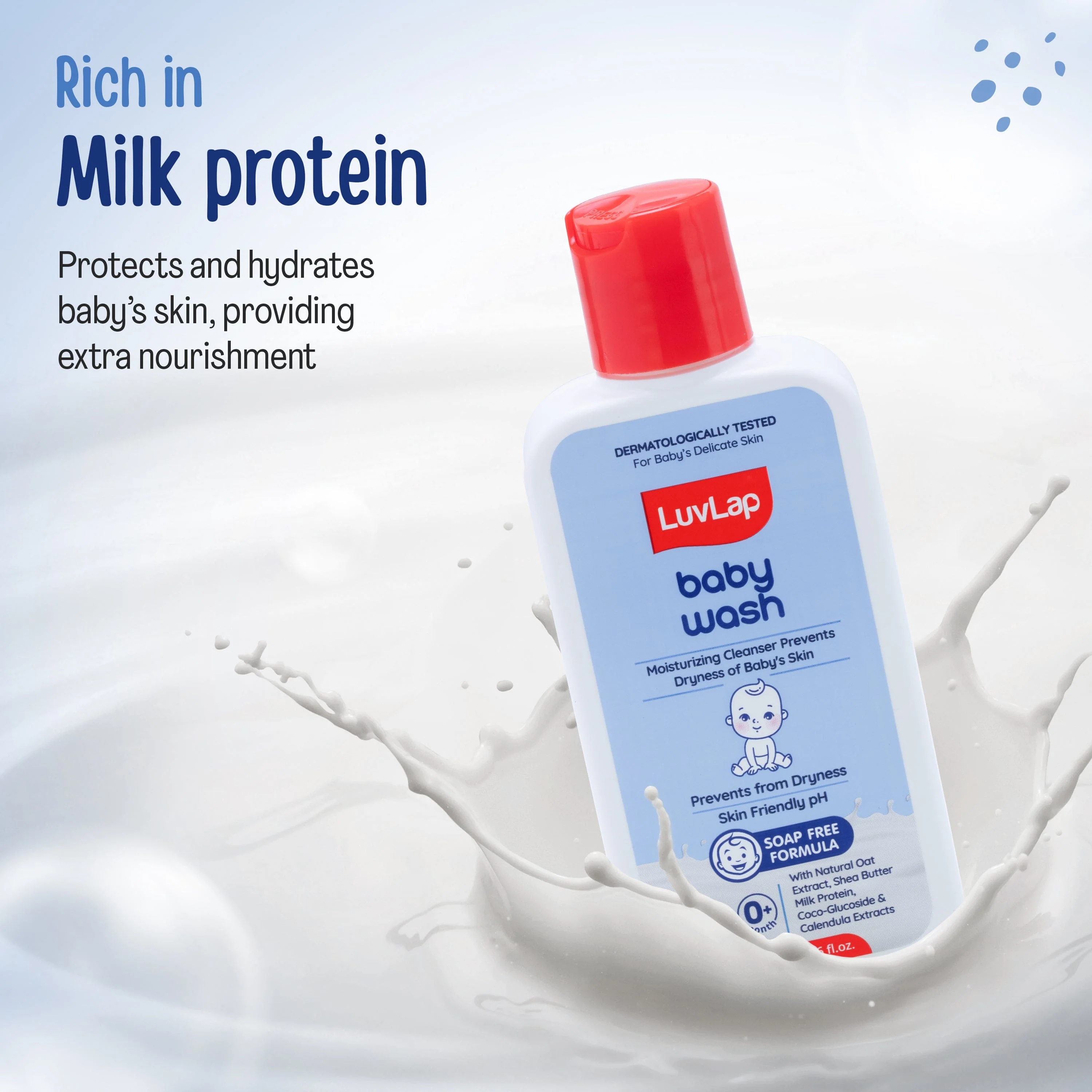 LuvLap Baby Wash - 200ml, with Milk Protein, Oatmeal, Shea Butter and Vitamin E, Soap Free, Baby Wash for Baby Bath, Natural, pH Balanced & Paraben Free, Dermatologically Tested - Image 3