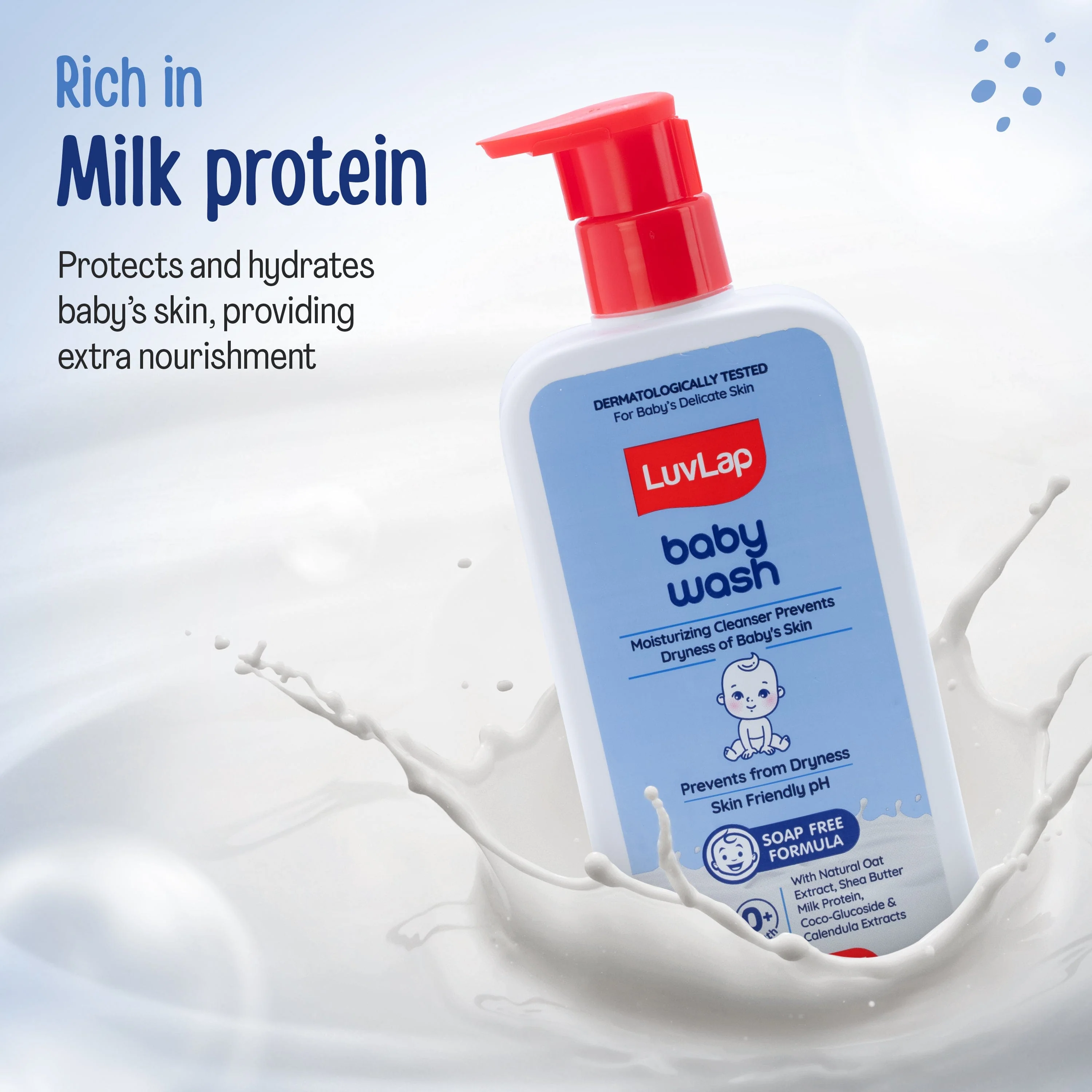 LuvLap Baby Wash - 600ml, with Milk Protein, Oatmeal, Shea Butter and Vitamin E, Soap Free, Baby Wash for Baby Bath, Natural, pH Balanced & Paraben Free, Dermatologically Tested - Image 5