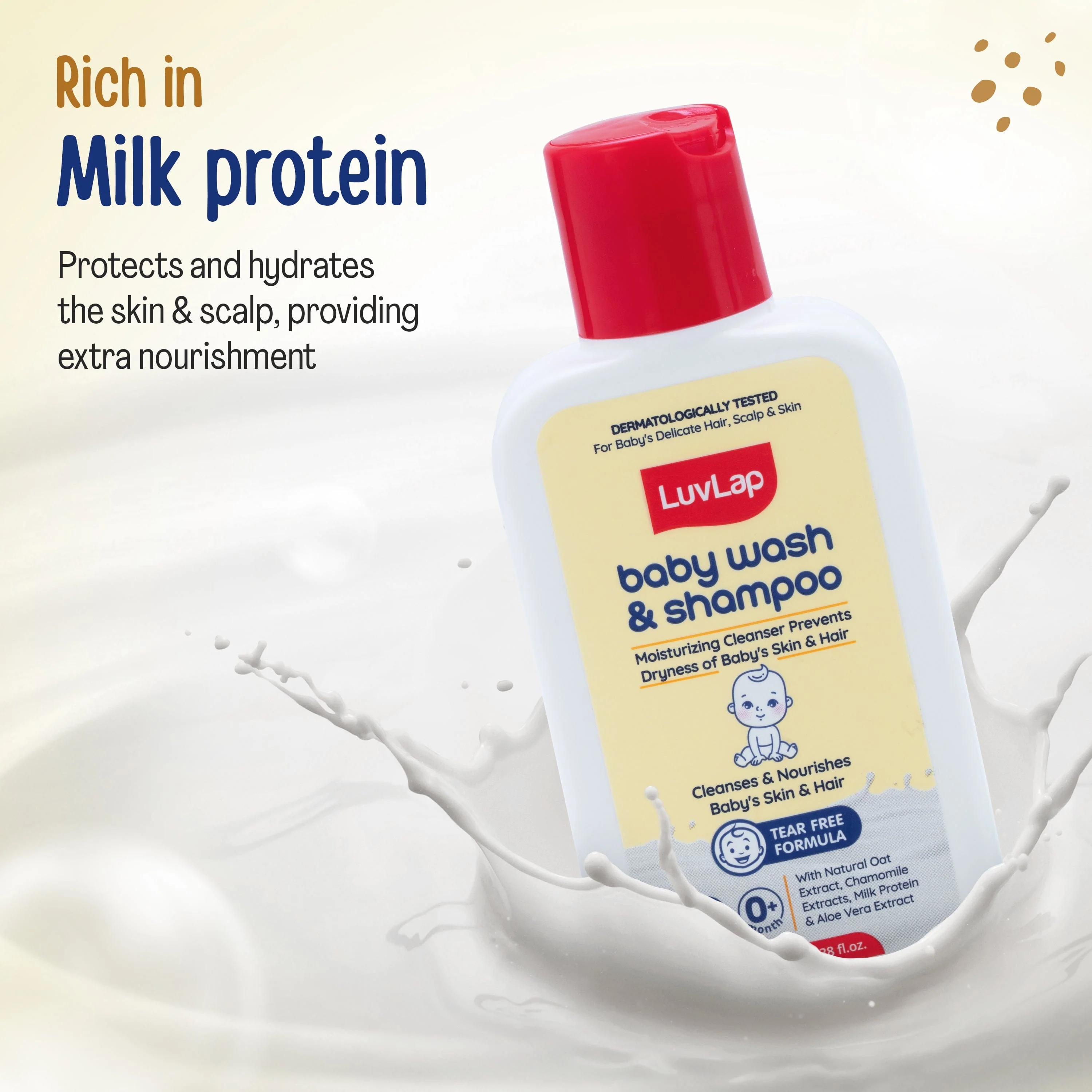 LuvLap Baby Wash & Shampoo - 100ml with Chamomile, Milk Protein, Oatmeal & Shea Butter, Paraben Free, Tear Free, Soap Free, Rich Moisturised Skin & Soft Hair, Baby Body Wash, Dermatologically Tested - Image 3