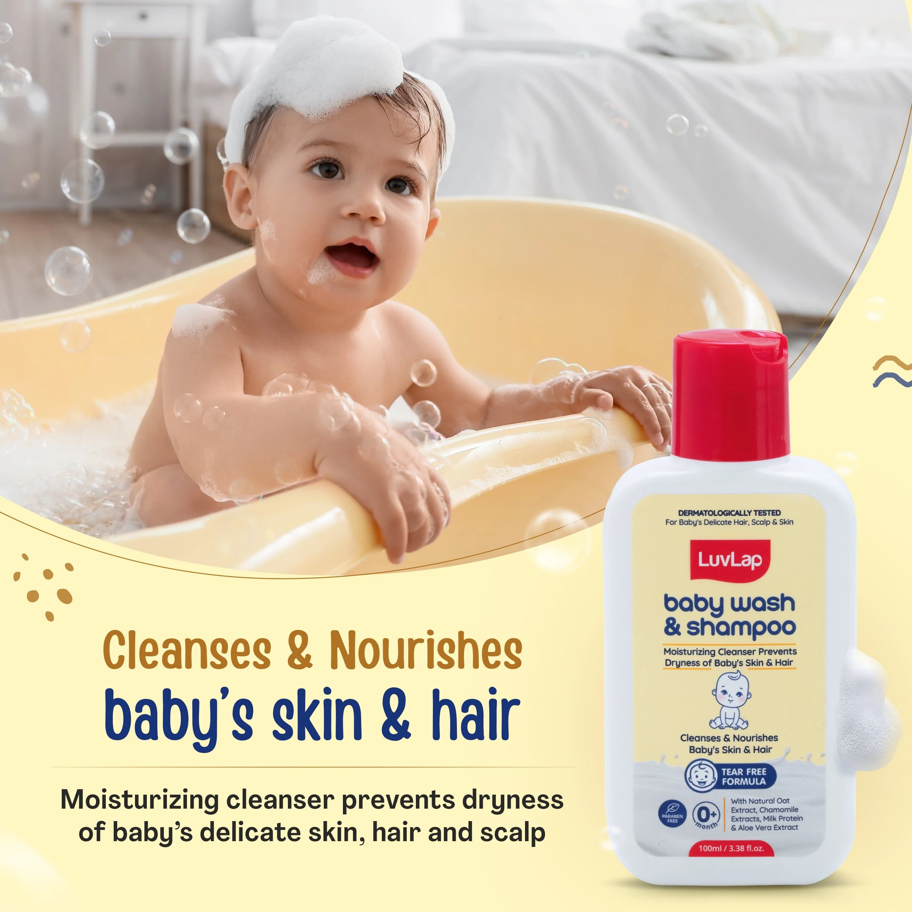 LuvLap Baby Wash & Shampoo - 100ml with Chamomile, Milk Protein, Oatmeal & Shea Butter, Paraben Free, Tear Free, Soap Free, Rich Moisturised Skin & Soft Hair, Baby Body Wash, Dermatologically Tested - Image 5