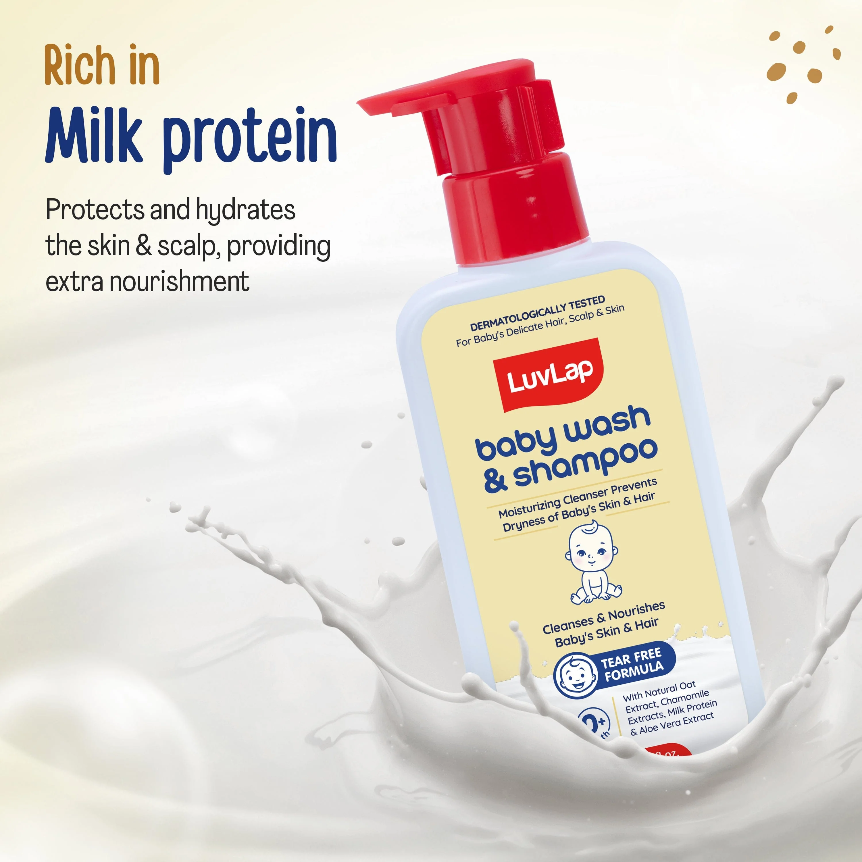 LuvLap Baby Wash & Shampoo - 200ml with Chamomile, Milk Protein, Oatmeal & Shea Butter, Paraben Free, Tear Free, Soap Free, Rich Moisturised Skin & Soft Hair, Baby Body Wash, Dermatologically Tested - Image 3