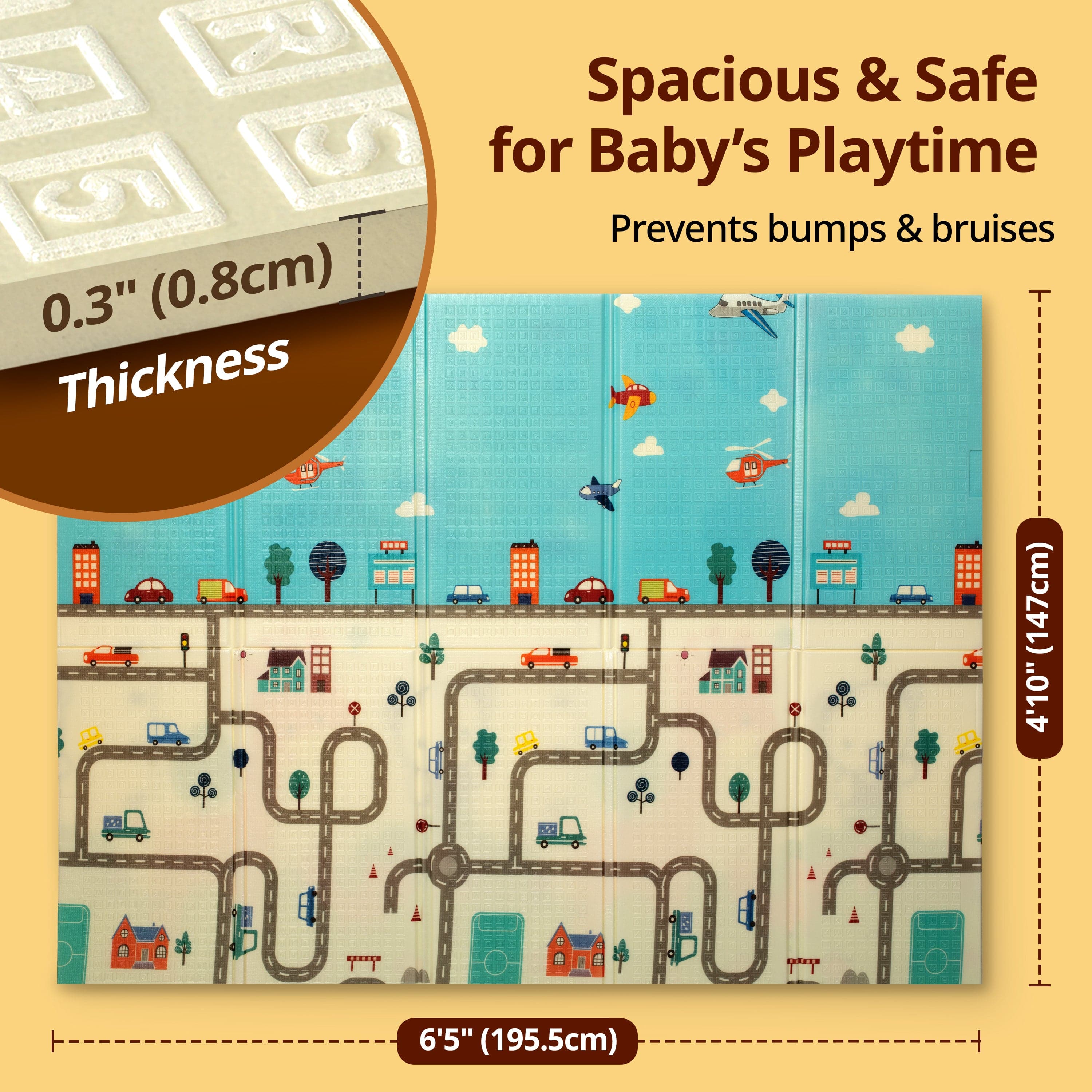 Cityscape Double Sided Water Proof Baby Floor Mat, Multicolor, Reversible Floor mats for Kids, Baby mats for Floor, Crawling Baby, Extra Large Size, 6'5" x 4'10" (195.5cmx147cm), 0.8cm Thick - Image 5