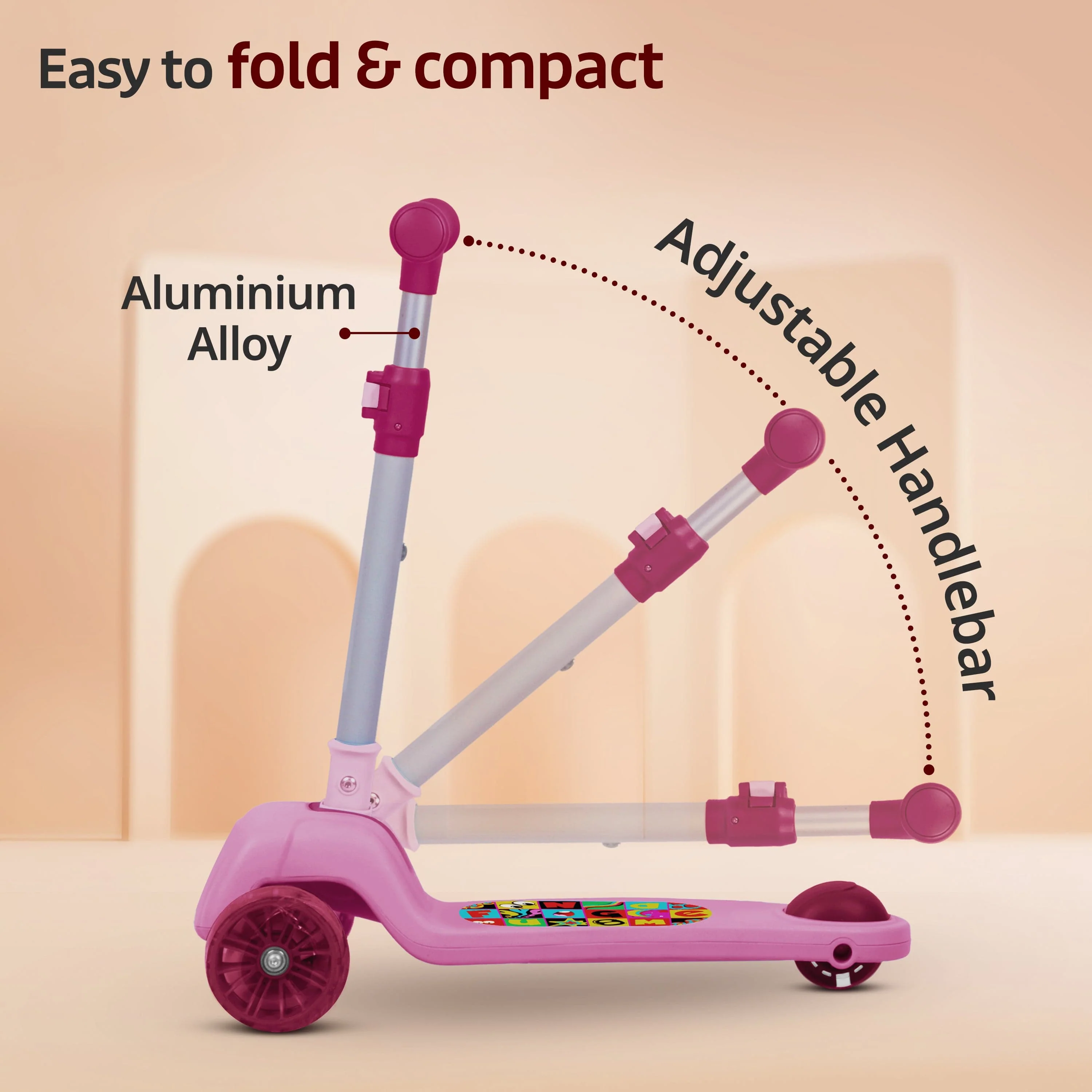 Elegant Scooter for Kids- Toddler 3-Wheel Kick Scooter with LED Lights | Stable Wide Deck for 3-10Year | Adjustable Height & Easy-Grip Handlebars | Fun Outdoor gear for Kids, Pink - Image 3