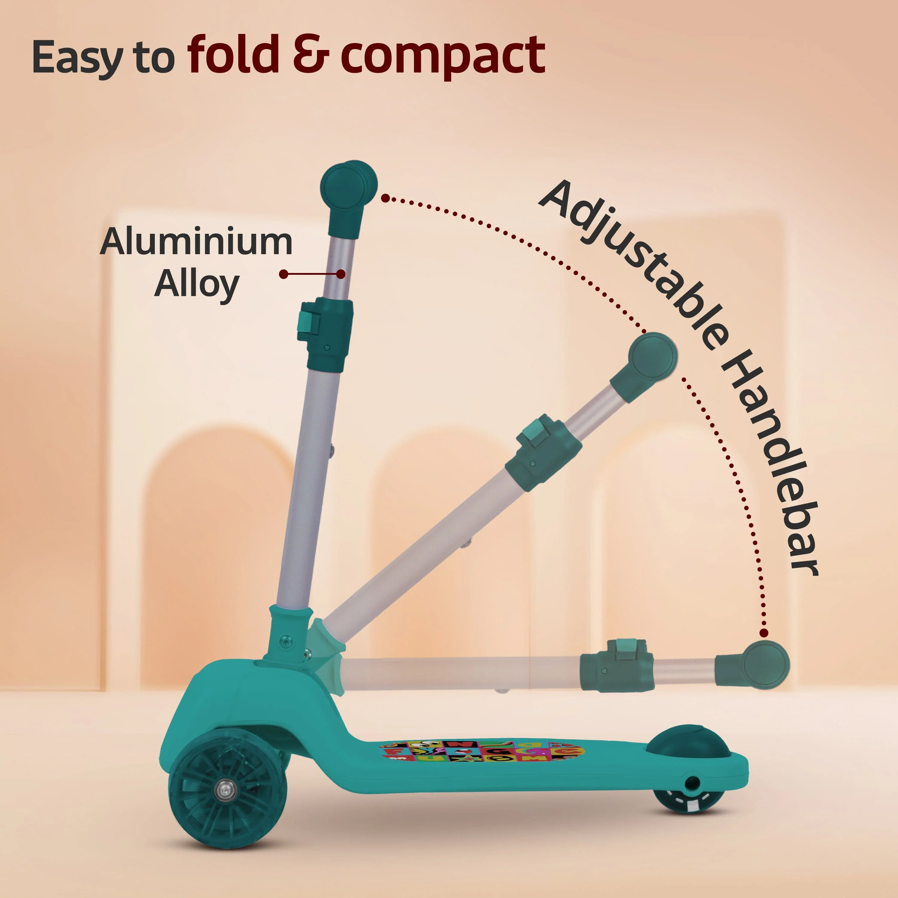 Elegant Scooter for Kids - Toddler 3-Wheel Kick Scooter with LED Lights | Stable Wide Deck for 3-10 Year, Blue & Red - Image 3