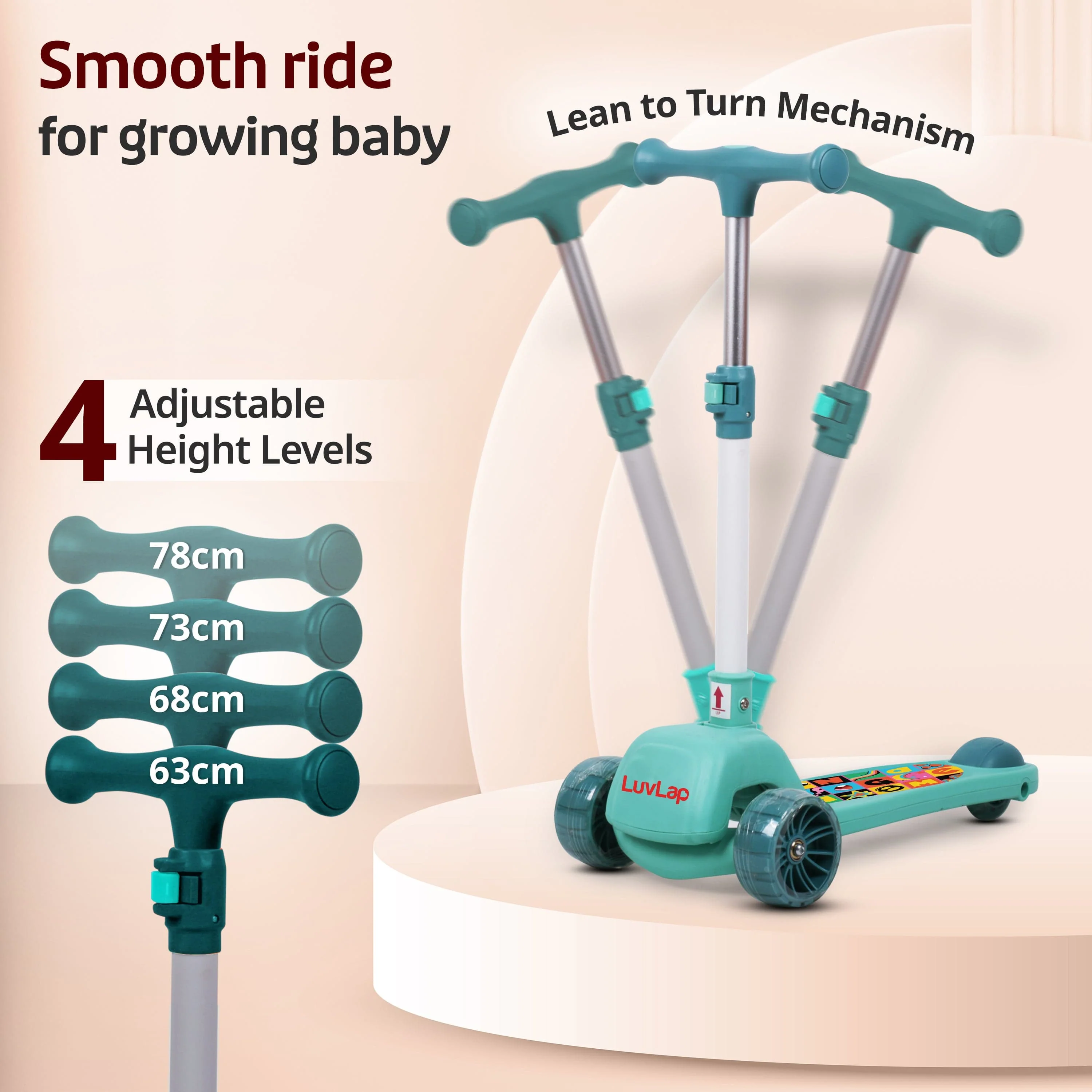 Elegant Scooter for Kids - Toddler 3-Wheel Kick Scooter with LED Lights | Stable Wide Deck for 3-10 Year, Blue & Red - Image 4