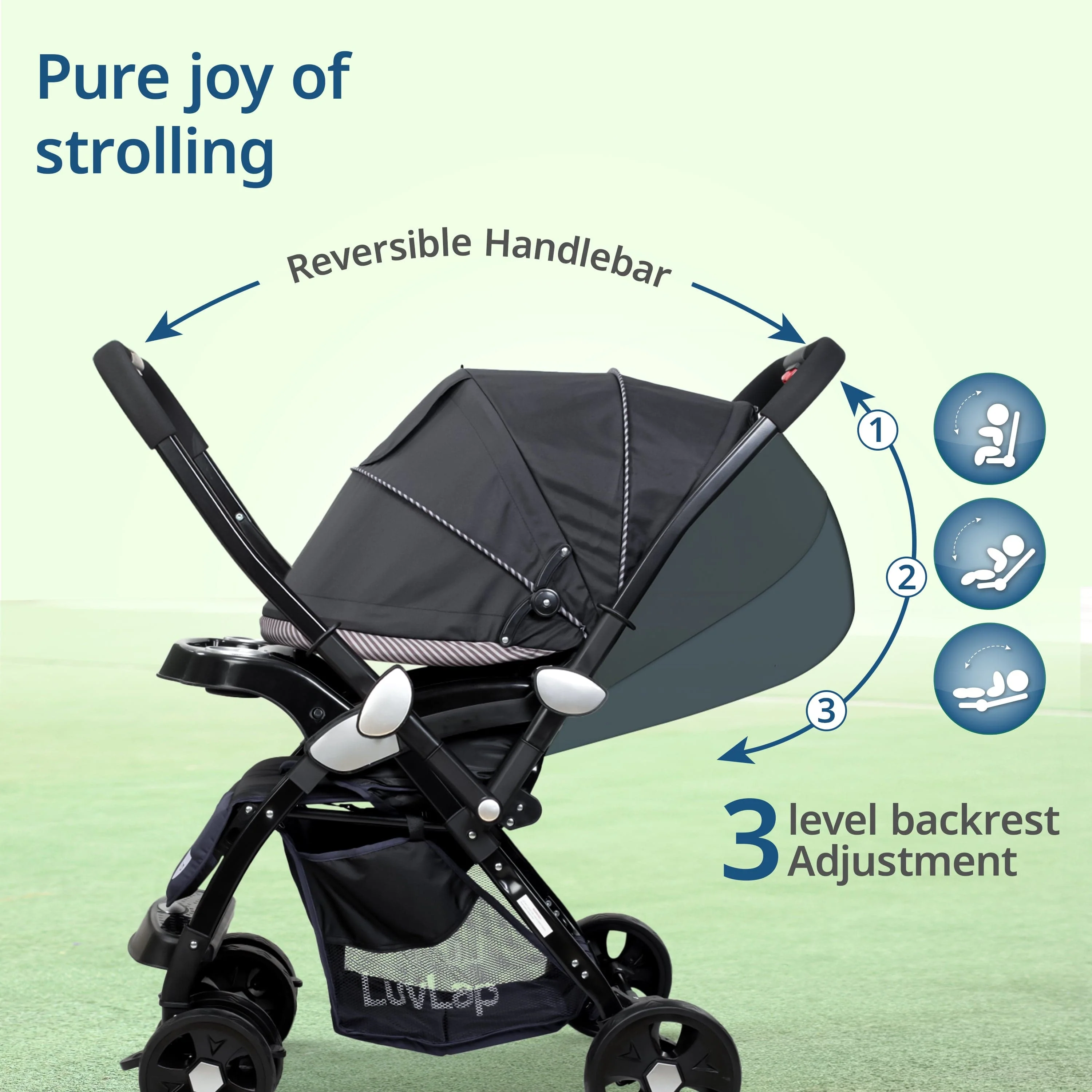 Galaxy Baby Stroller, Pram for Baby with 5 Point Safety Harness, Spacious Cushioned seat with Multi Level seat Recline, Easy Fold, Lightweight Stroller for 0 to 3 Years (Black) - Image 3