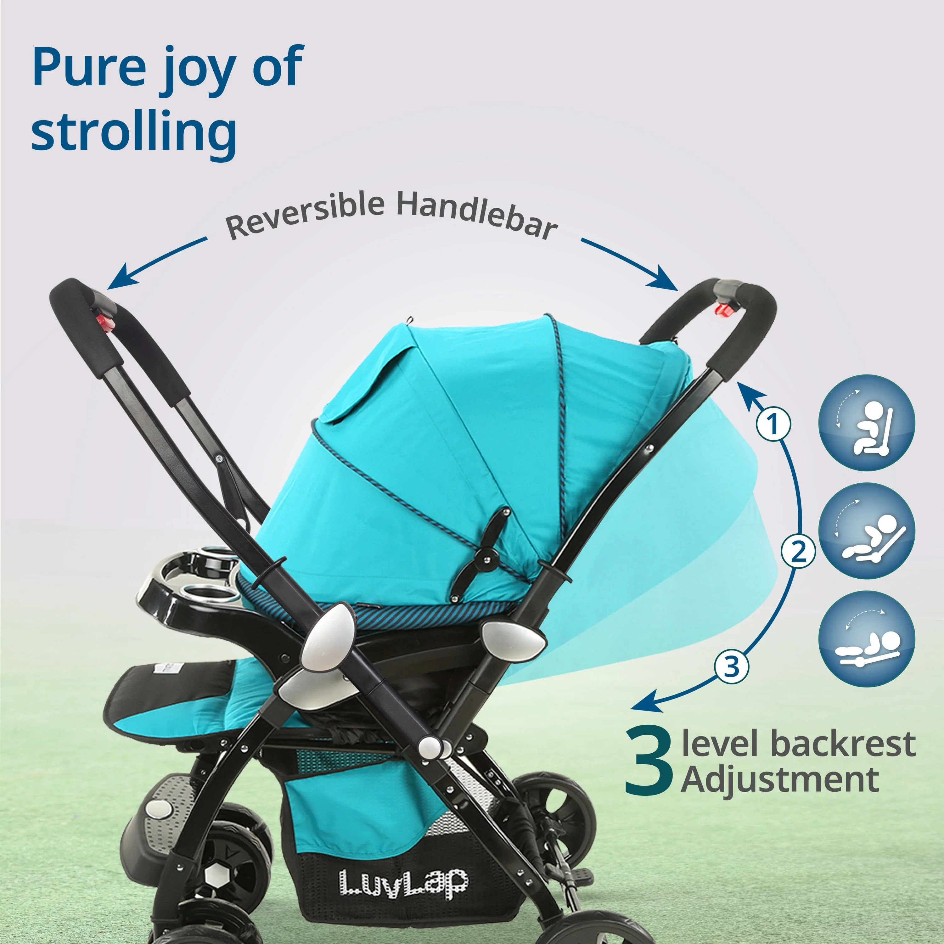 Galaxy Baby Stroller, Pram for Baby with 5 Point Safety Harness, Spacious Cushioned seat with Multi Level seat Recline, Easy Fold, Lightweight Stroller for 0 to 3 Years (Green & Black) - Image 3