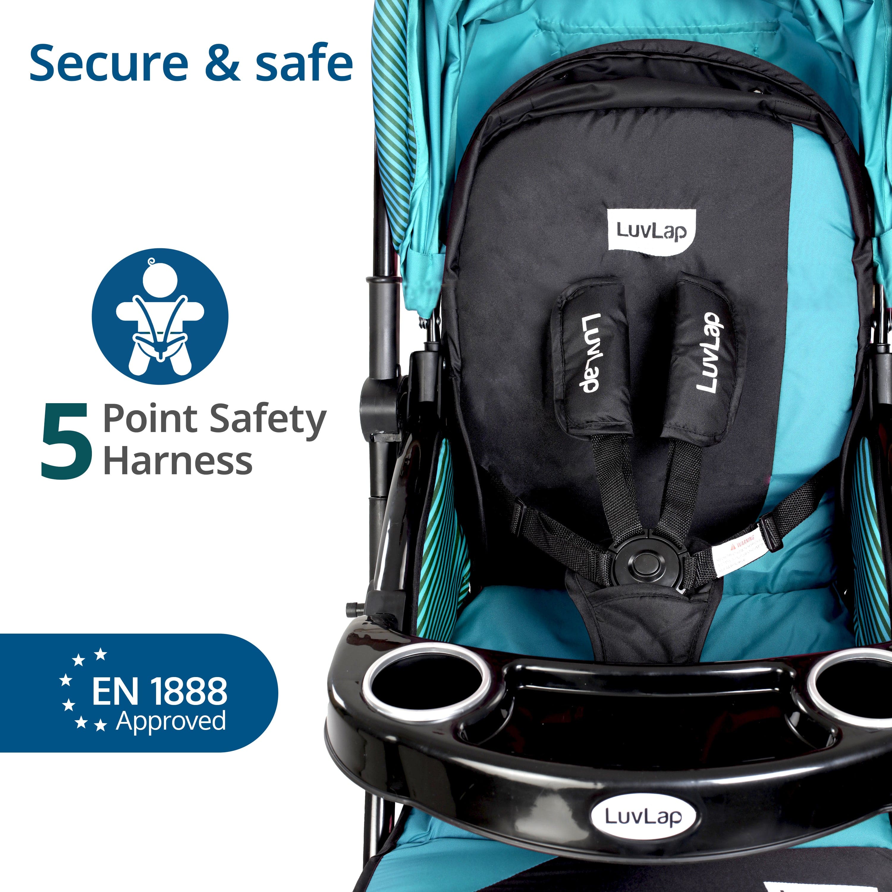 Galaxy Baby Stroller, Pram for Baby with 5 Point Safety Harness, Spacious Cushioned seat with Multi Level seat Recline, Easy Fold, Lightweight Stroller for 0 to 3 Years (Green & Black) - Image 6