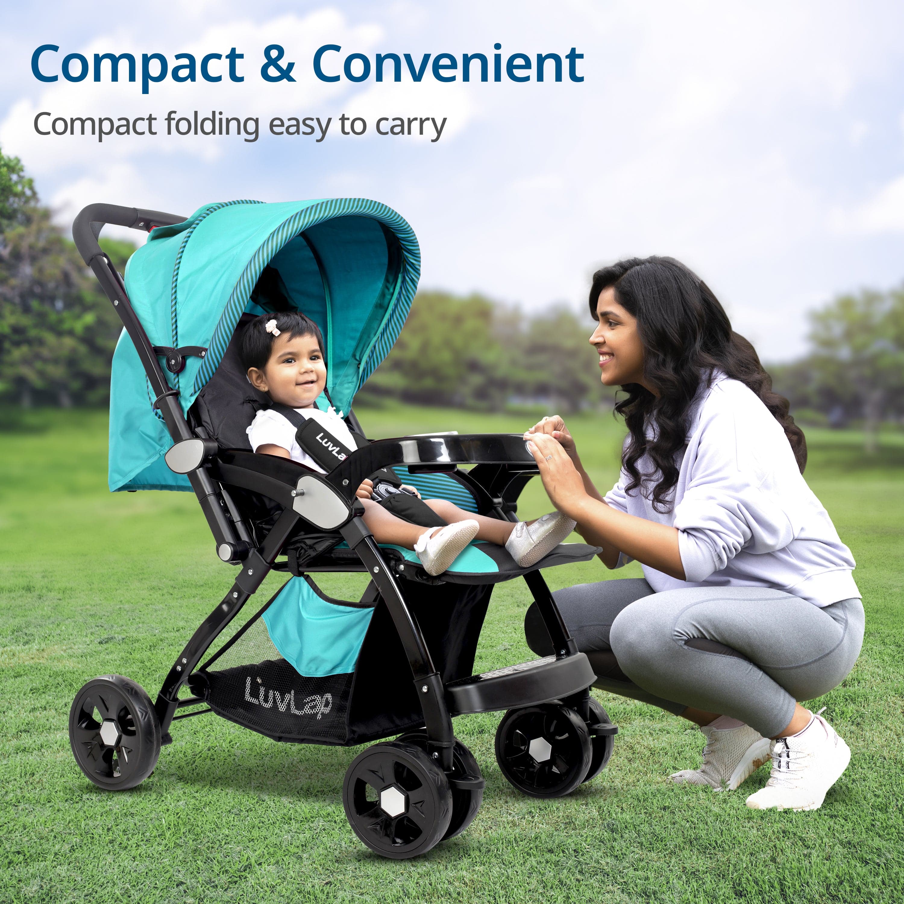 Galaxy Baby Stroller, Pram for Baby with 5 Point Safety Harness, Spacious Cushioned seat with Multi Level seat Recline, Easy Fold, Lightweight Stroller for 0 to 3 Years (Green & Black) - Image 7