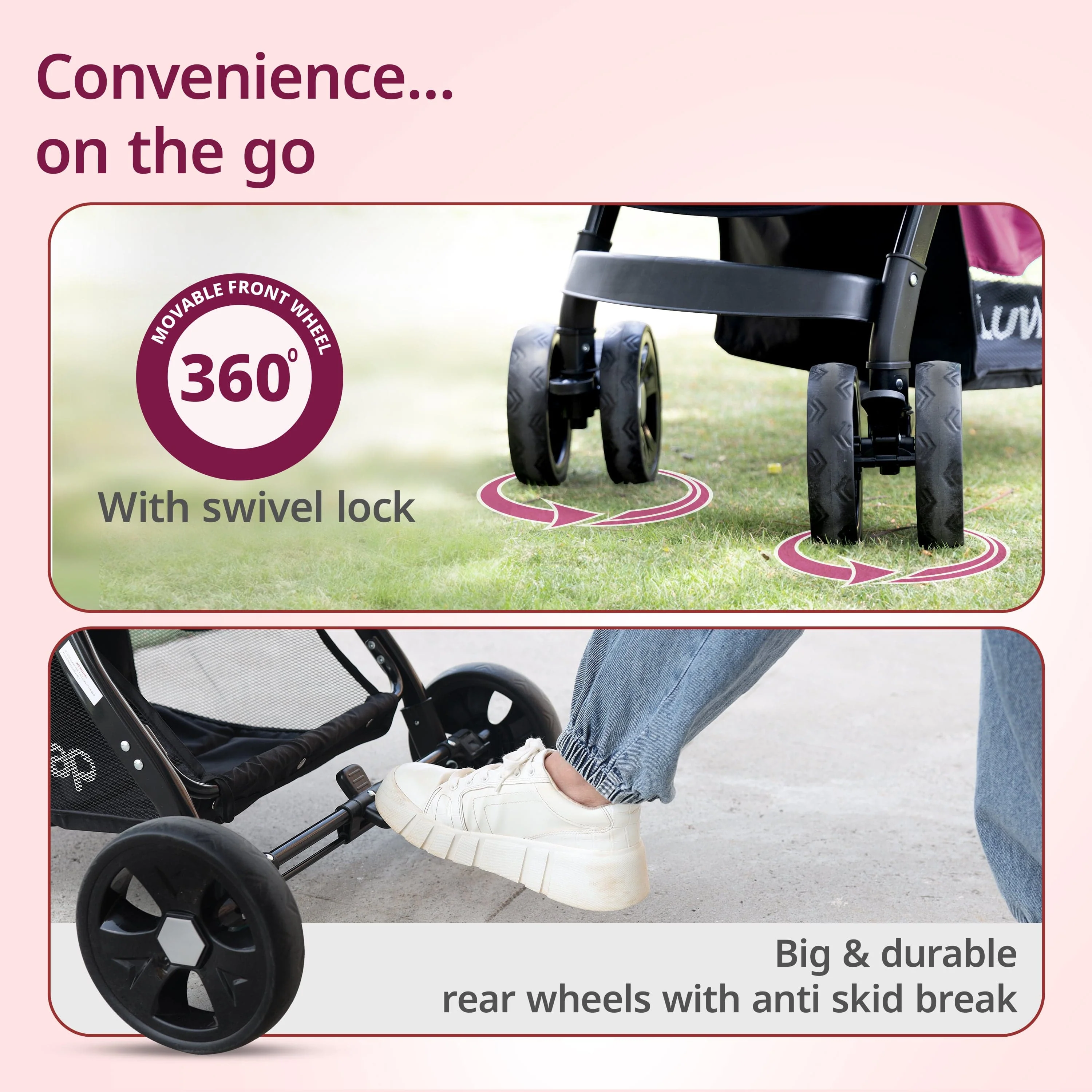 Galaxy Baby Stroller, Pram for Baby with 5 Point Safety Harness, Spacious Cushioned seat with Multi Level seat Recline, Easy Fold, Lightweight Stroller for 0 to 3 Years (Pink & Black) - Image 5