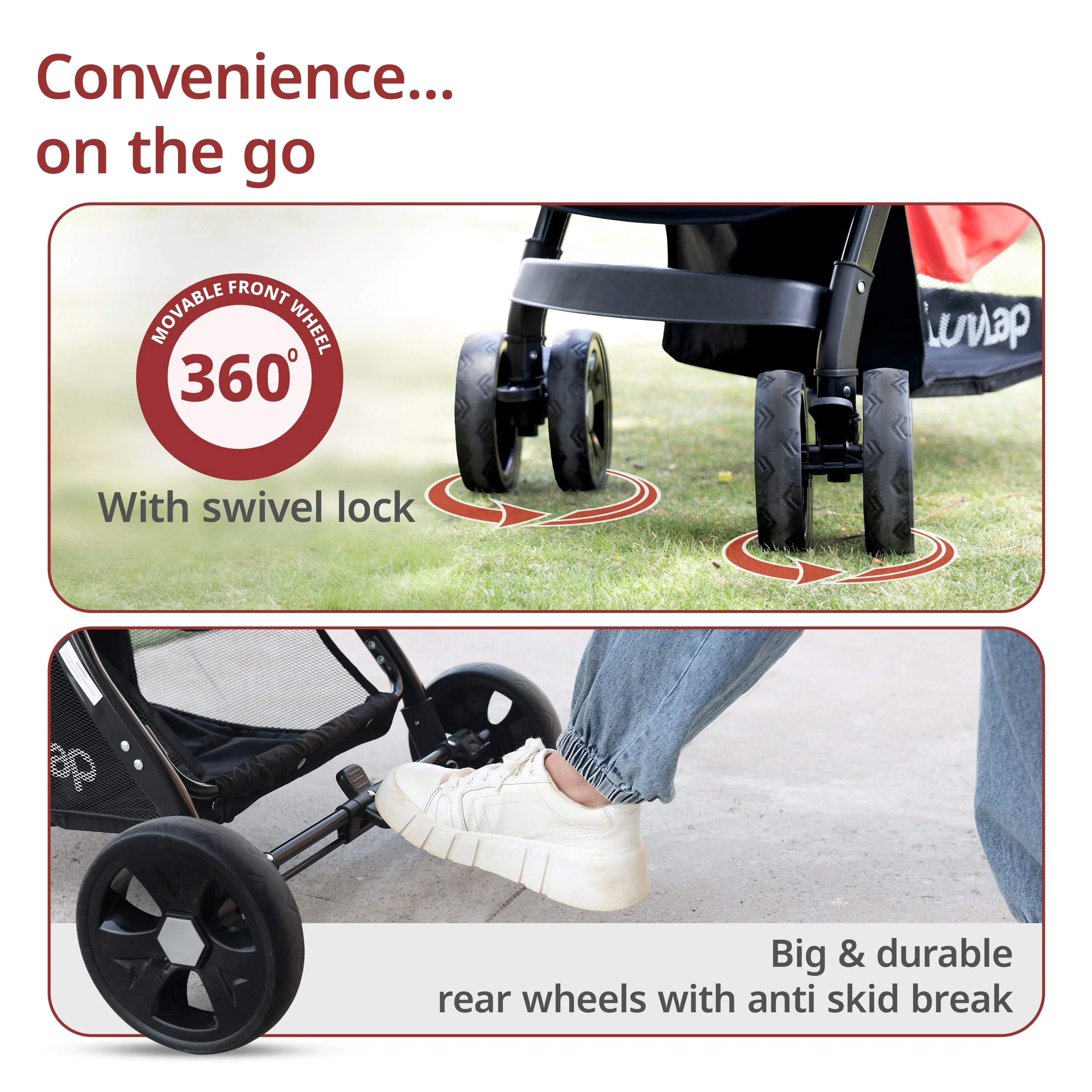 Galaxy Baby Stroller, Pram for Baby with 5 Point Safety Harness, Spacious Cushioned Seat with Multi Level Seat Recline, Easy Fold, Lightweight Stroller for 0 to 3 Years (Red & Black) - Image 5