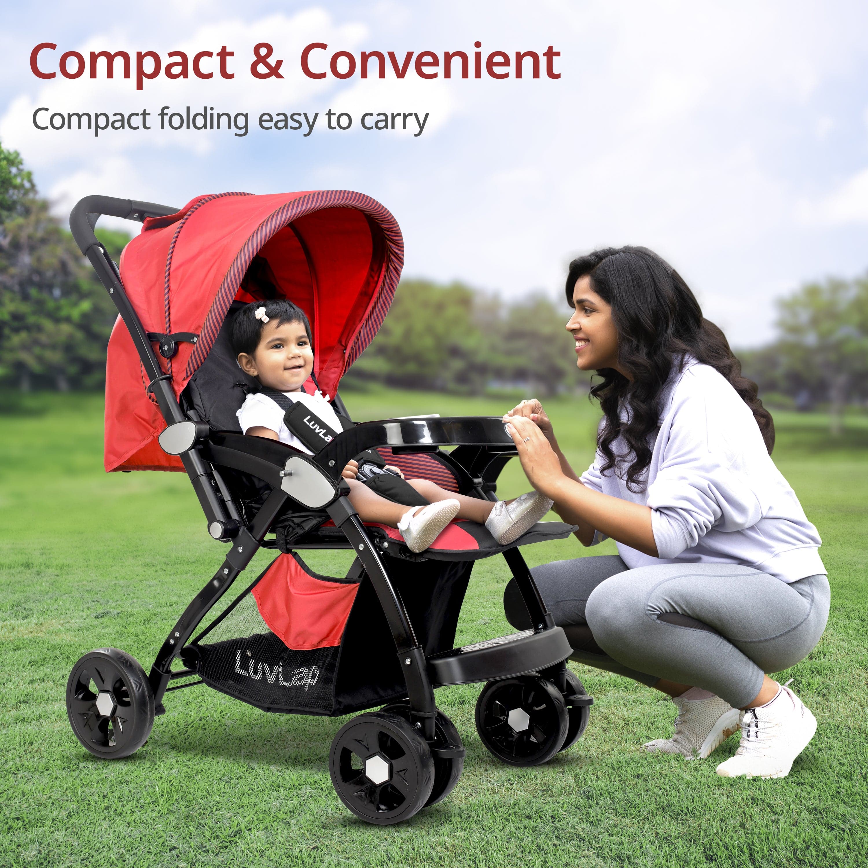 Galaxy Baby Stroller, Pram for Baby with 5 Point Safety Harness, Spacious Cushioned Seat with Multi Level Seat Recline, Easy Fold, Lightweight Stroller for 0 to 3 Years (Red & Black) - Image 7