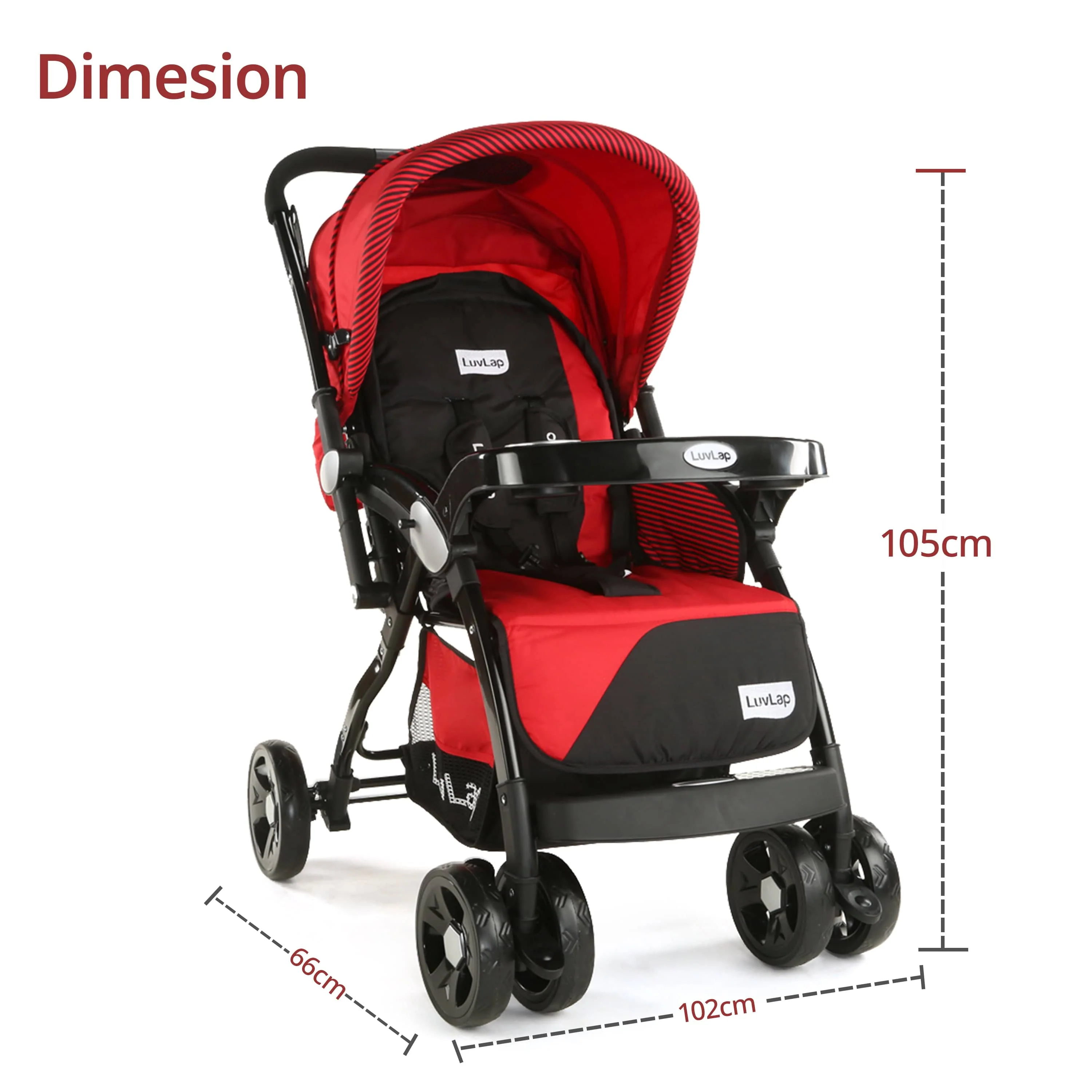 Galaxy Baby Stroller, Pram for Baby with 5 Point Safety Harness, Spacious Cushioned Seat with Multi Level Seat Recline, Easy Fold, Lightweight Stroller for 0 to 3 Years (Red & Black) - Image 8