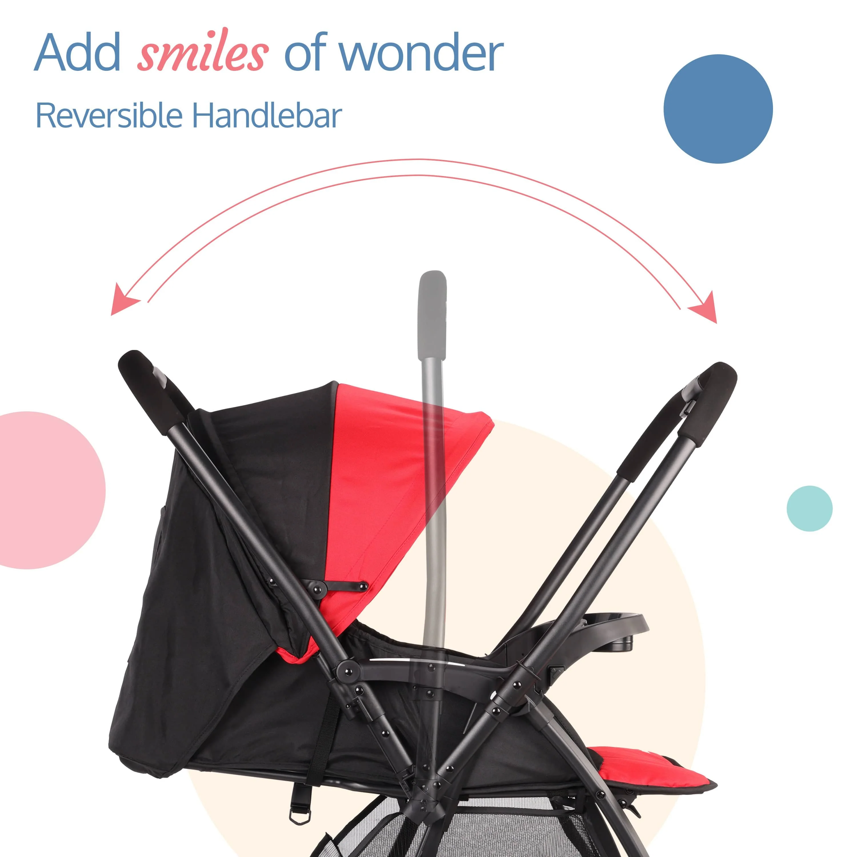 Golf Baby Stroller/Pram with 5 Point Safety Harness, 0-3 Years, Multi Level Recline & Adjustable footrest, Extendable Canopy, Red & Black - Image 3