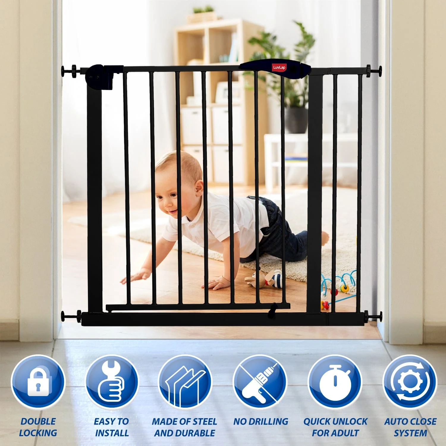 Indoor Baby Safety Gate Size 86 to 95 cm Wide, Black - Image 3