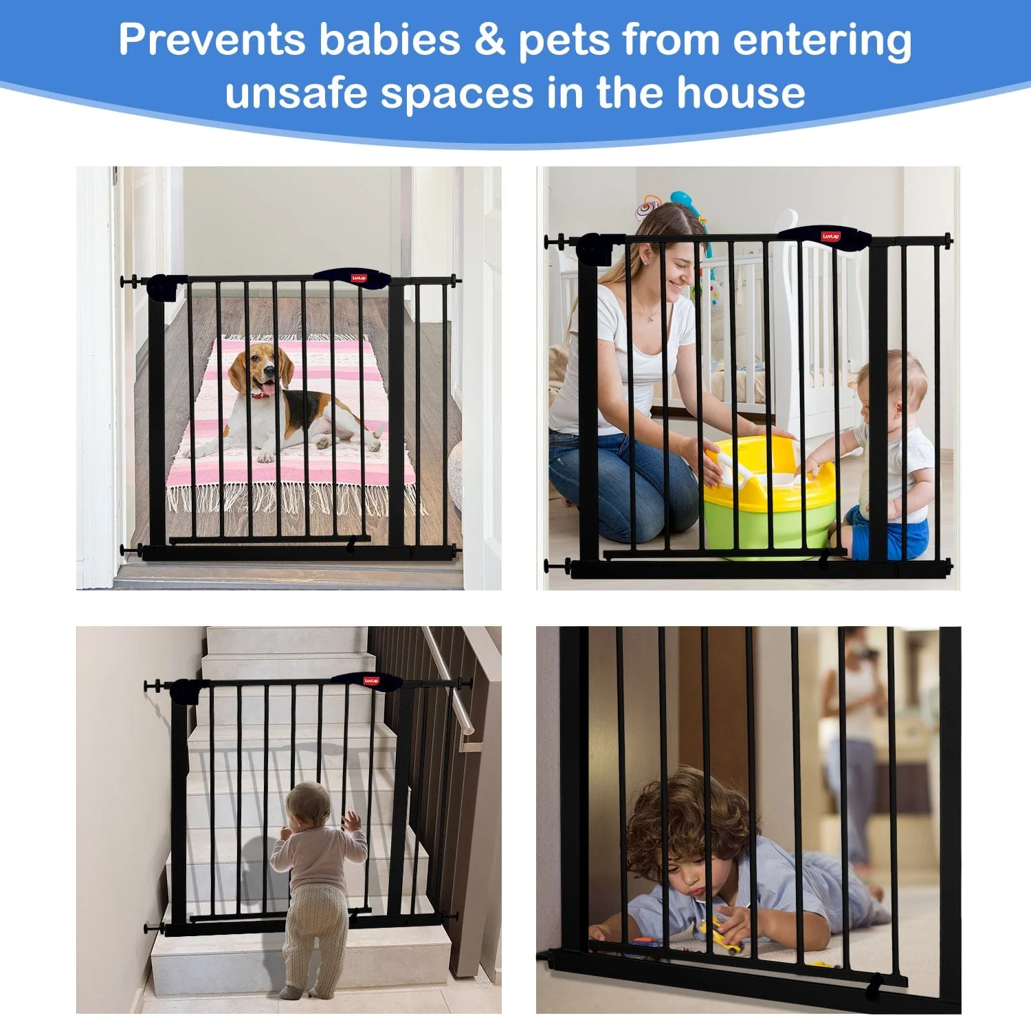 Indoor Baby Safety Gate Size 86 to 95 cm Wide, Black - Image 4