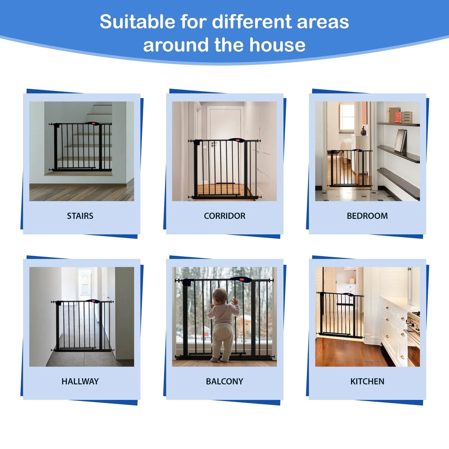 Indoor Baby Safety Gate Size 86 to 95 cm Wide, Black - Image 6