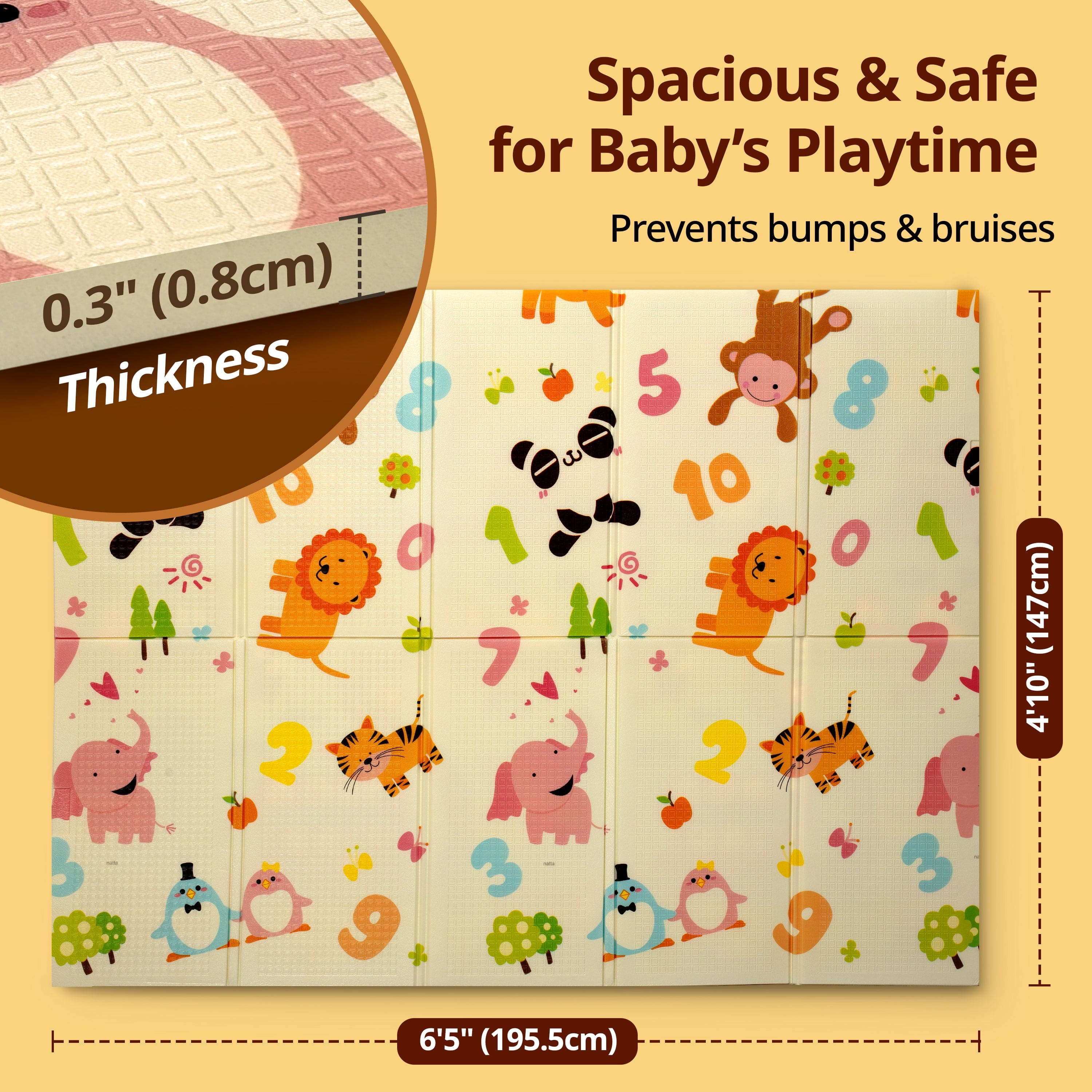 Jungle Time Double Sided Water Proof Baby Floor Mat, Multicolor, Reversible Floor mats for Kids, Baby mats for Floor, Crawling Baby, Extra Large Size, 6'5" x 4'10" (195.5cmx147cm), 0.8cm Thick - Image 5