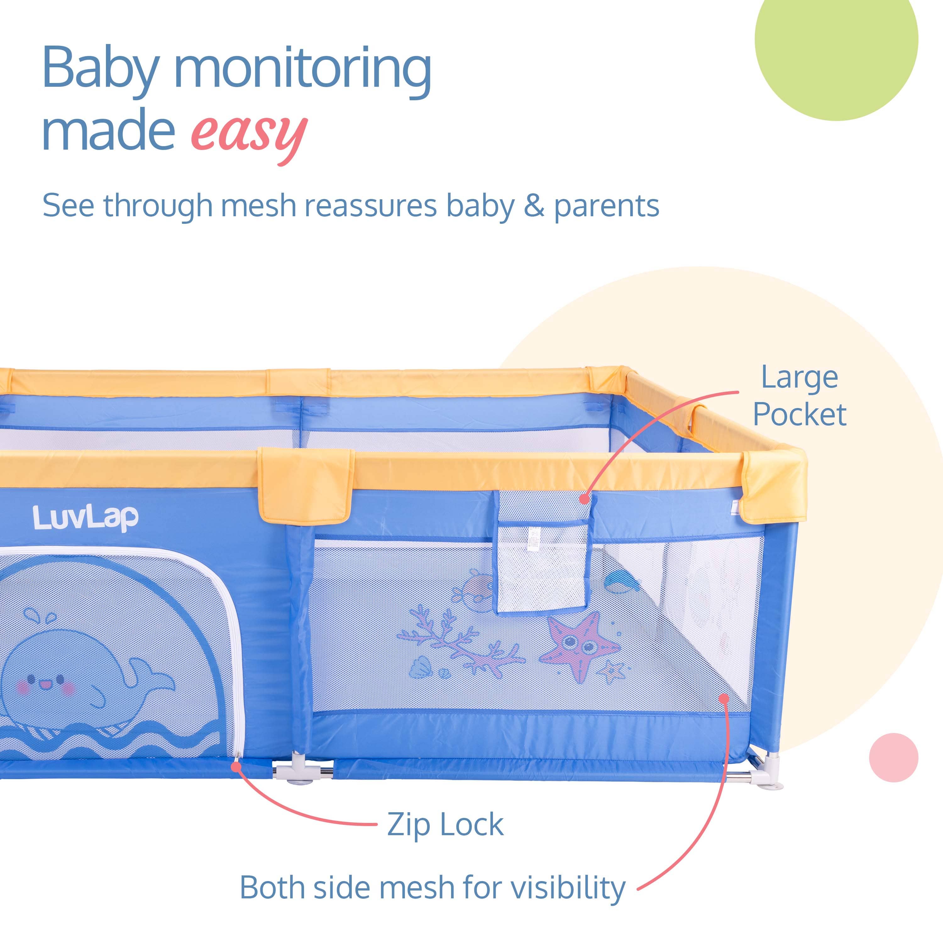 Large Baby Playpen, Baby Playard, Baby Play Yard, Play Pens for Babies and Toddlers, BPA - Free, Non - Toxic, Easy assembly, sturdy & stable, 180cm x 150cm (Blue & Yellow) - Image 3