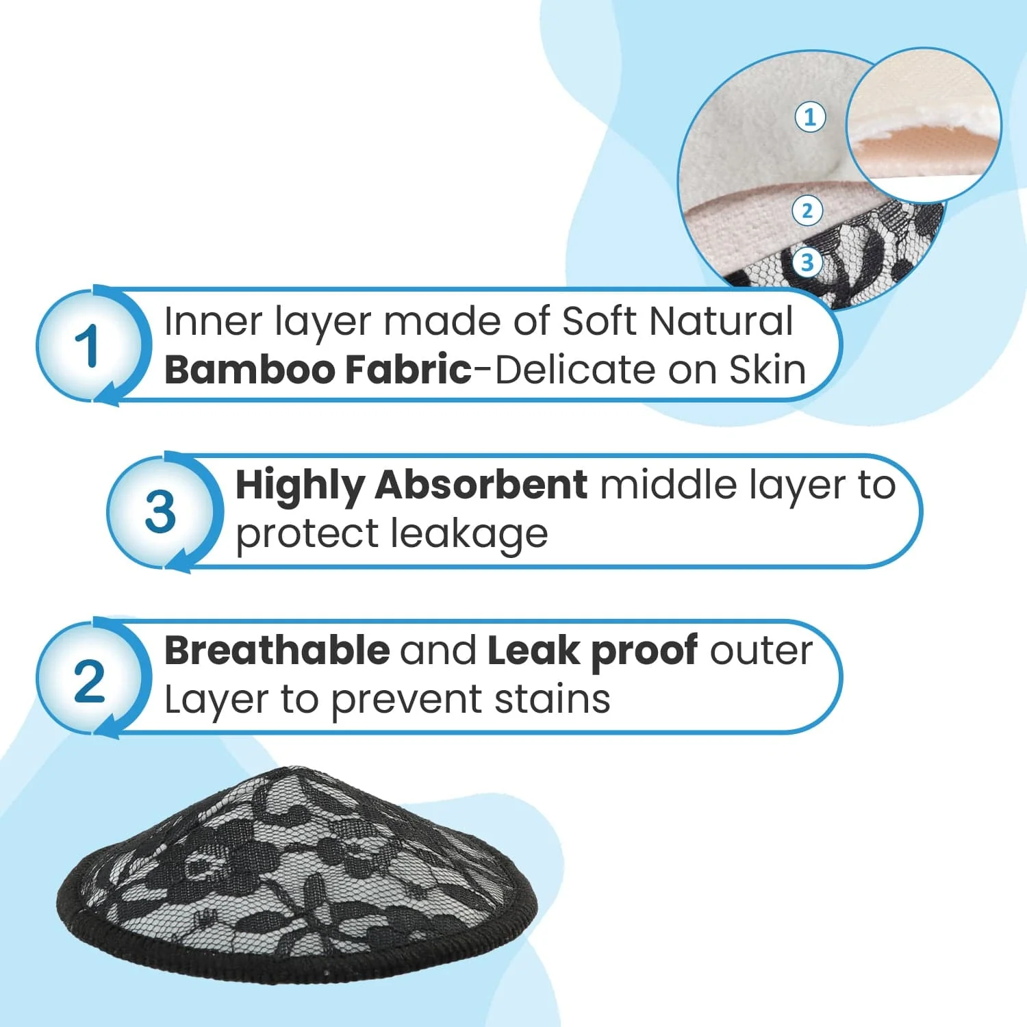 Natural Bamboo Washable Nursing Breast Pads with Lace, 10Pc - Image 3