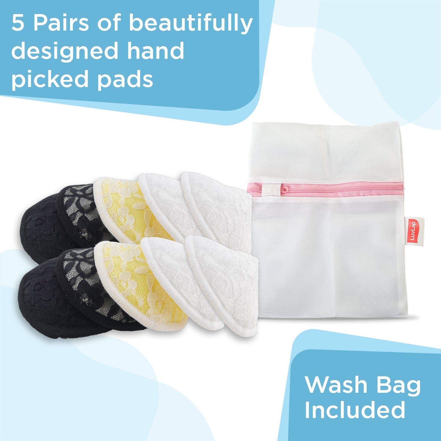 Natural Bamboo Washable Nursing Breast Pads with Lace, 10Pc - Image 5