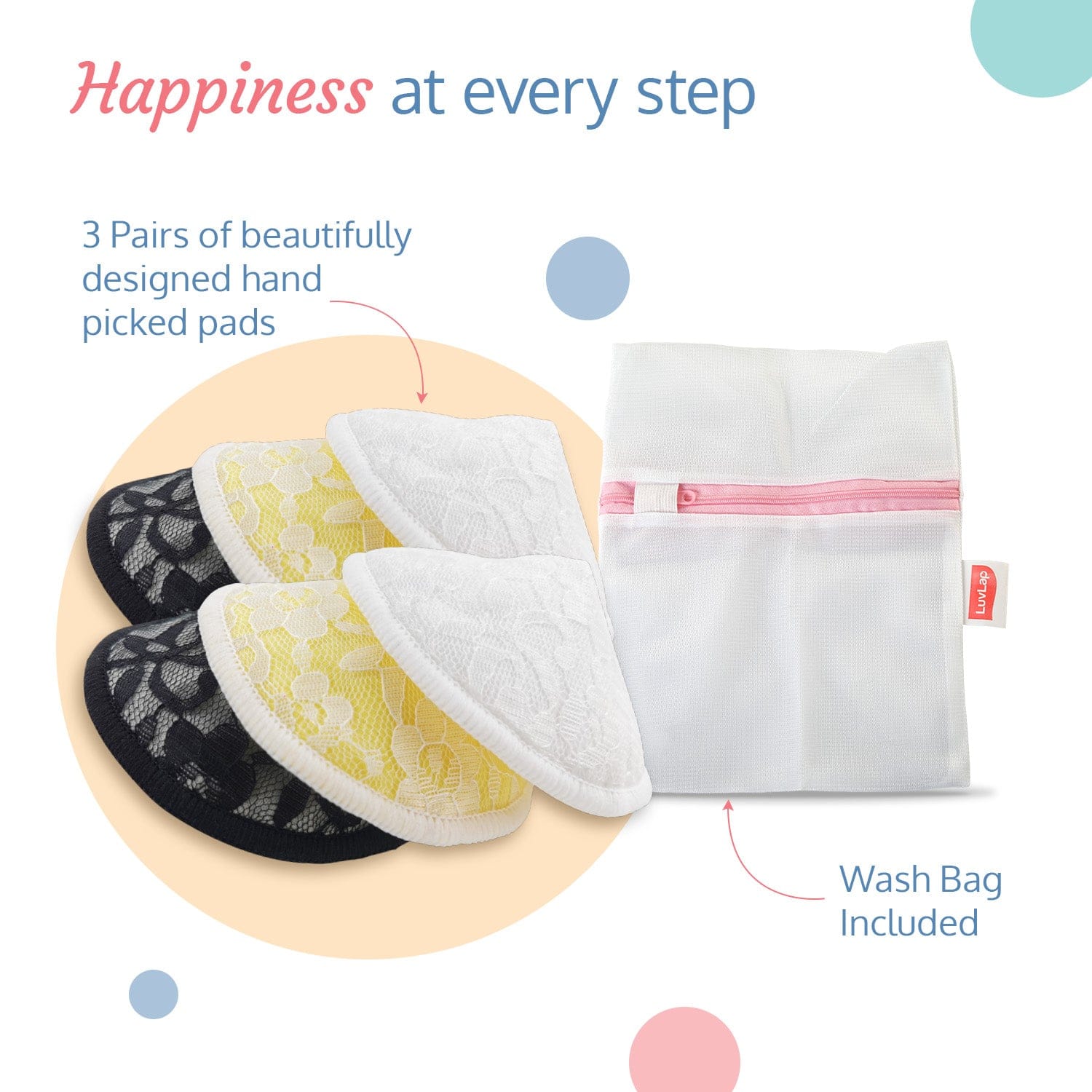 Natural Bamboo Washable Nursing Breast Pads with Lace, 6Pc - Image 4