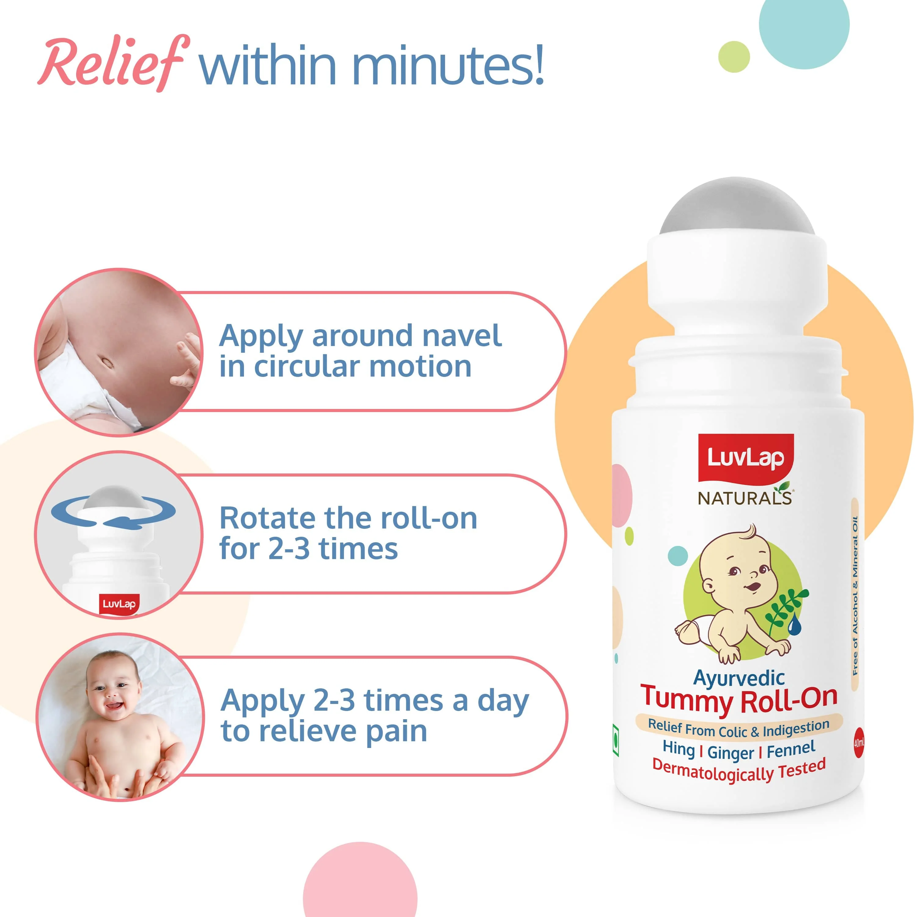 Naturals Baby Tummy Roll On Oil for Colic & Gas Relief, Relieves Constipation & Indigestion with Hing, Ginger & Fennel (Saunf), Alcohol free, Dermatologically tested Ayurvedic medicine, 40ml - Image 5