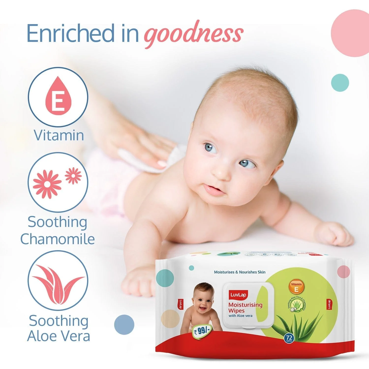 Baby Wipes with Aloe Vera, with Flip-top Lid - Pack of 6 - Image 3