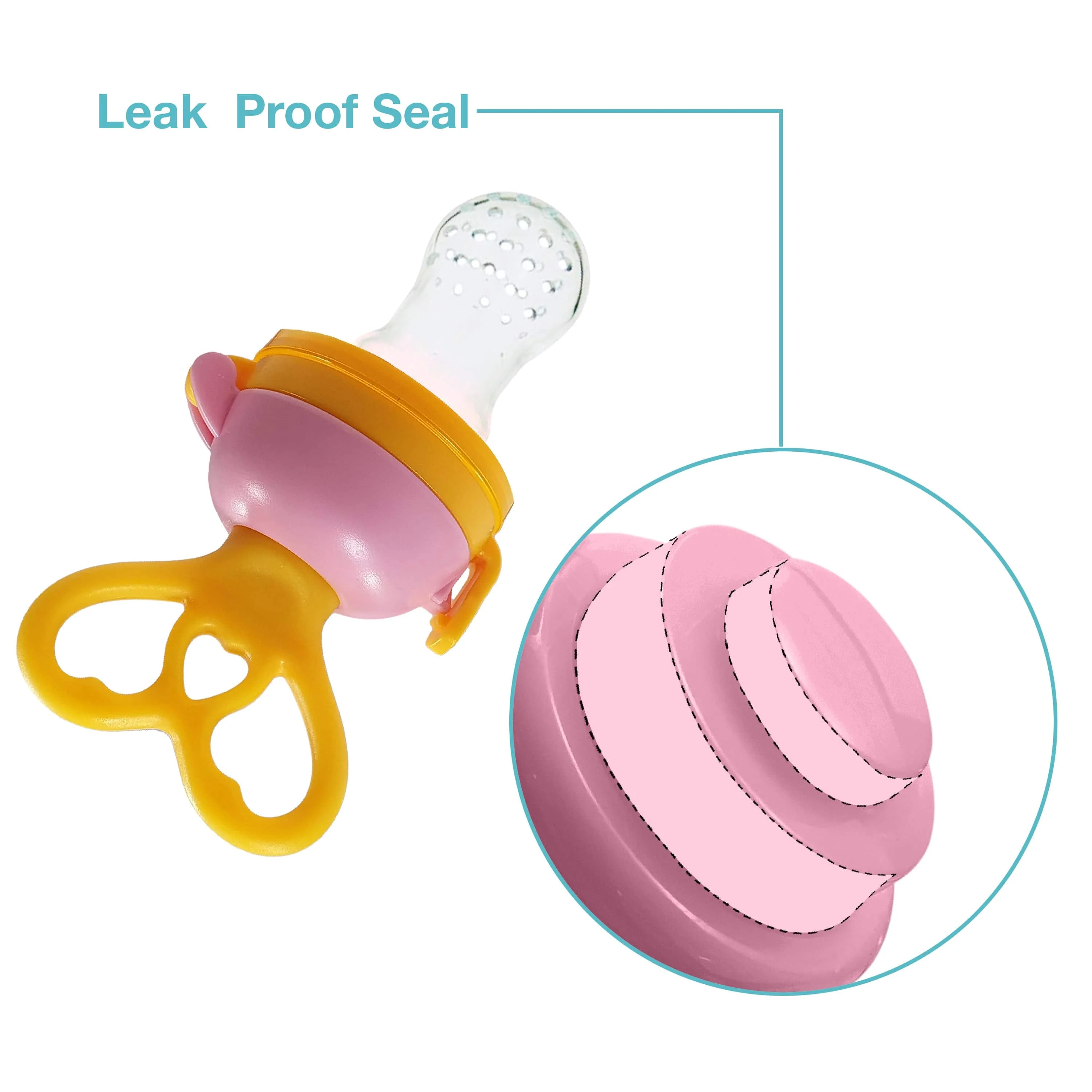 Silicone Food/Fruit Nibbler with Extra Mesh, Heartfills Yellow & Pink, BPA Free - Image 3