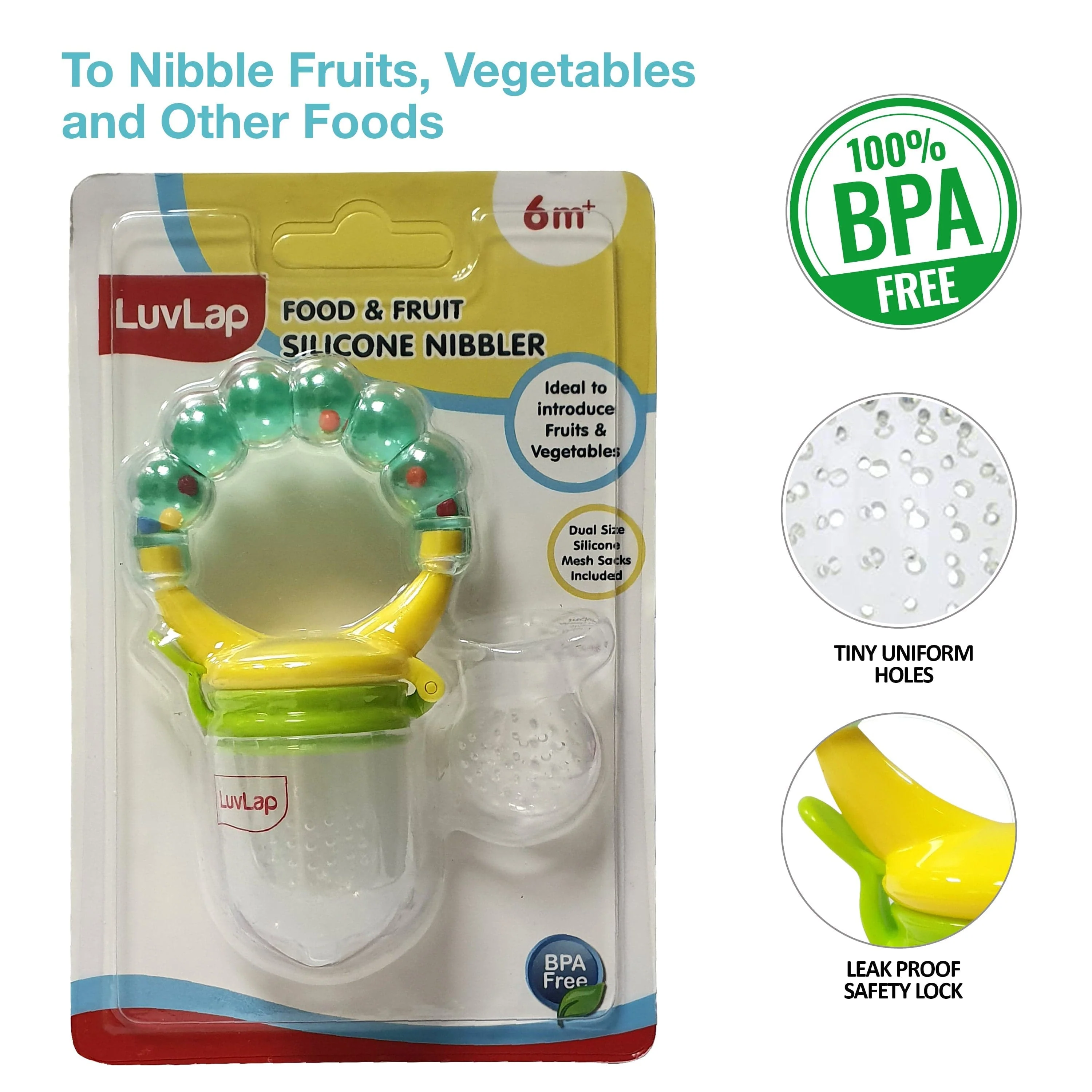 Silicone Food/Fruit Nibbler with Extra Mesh, Infant, Pearly Green, BPA Free - Image 5