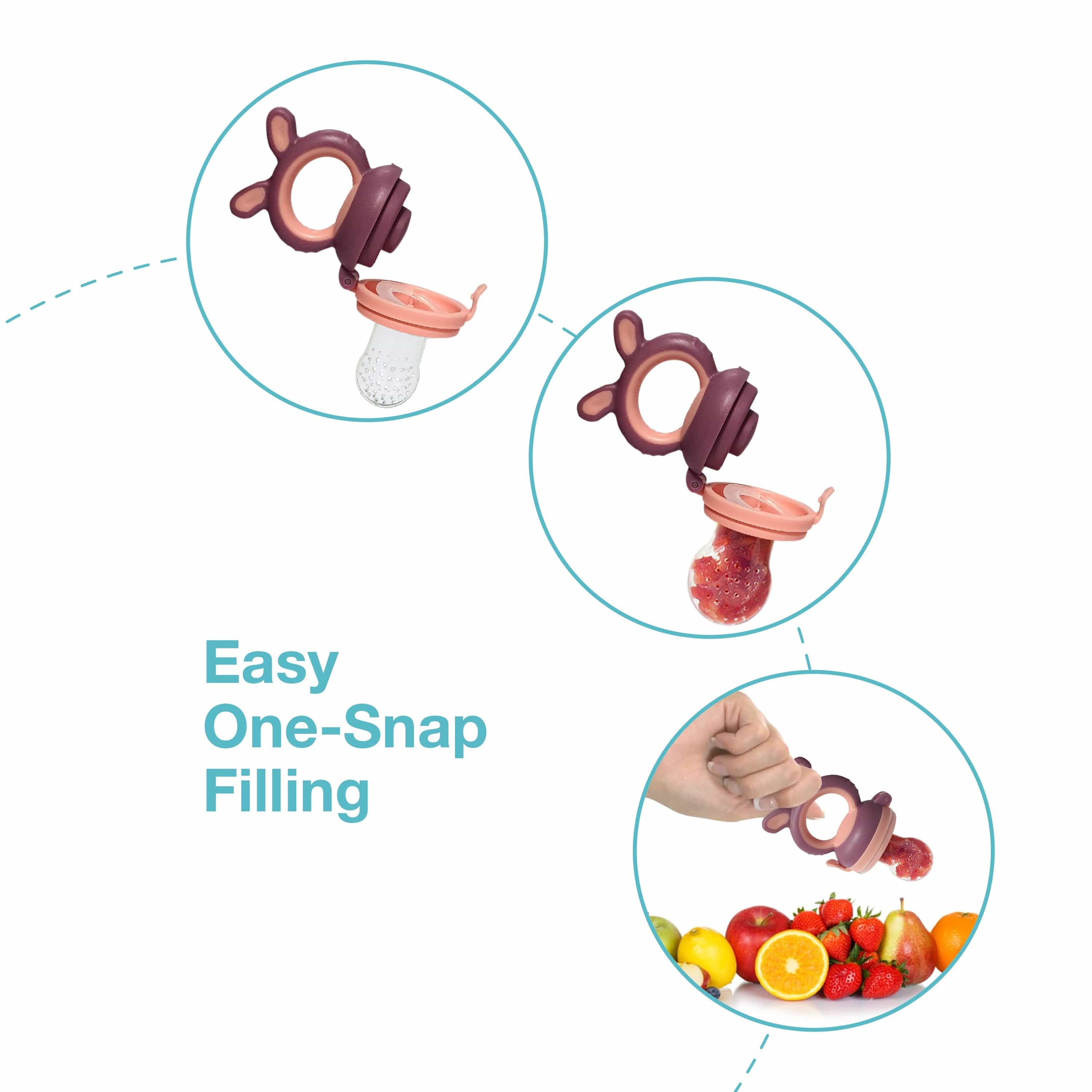 Silicone Food/Fruit Nibbler/Teether, Violet & Pink - Image 4