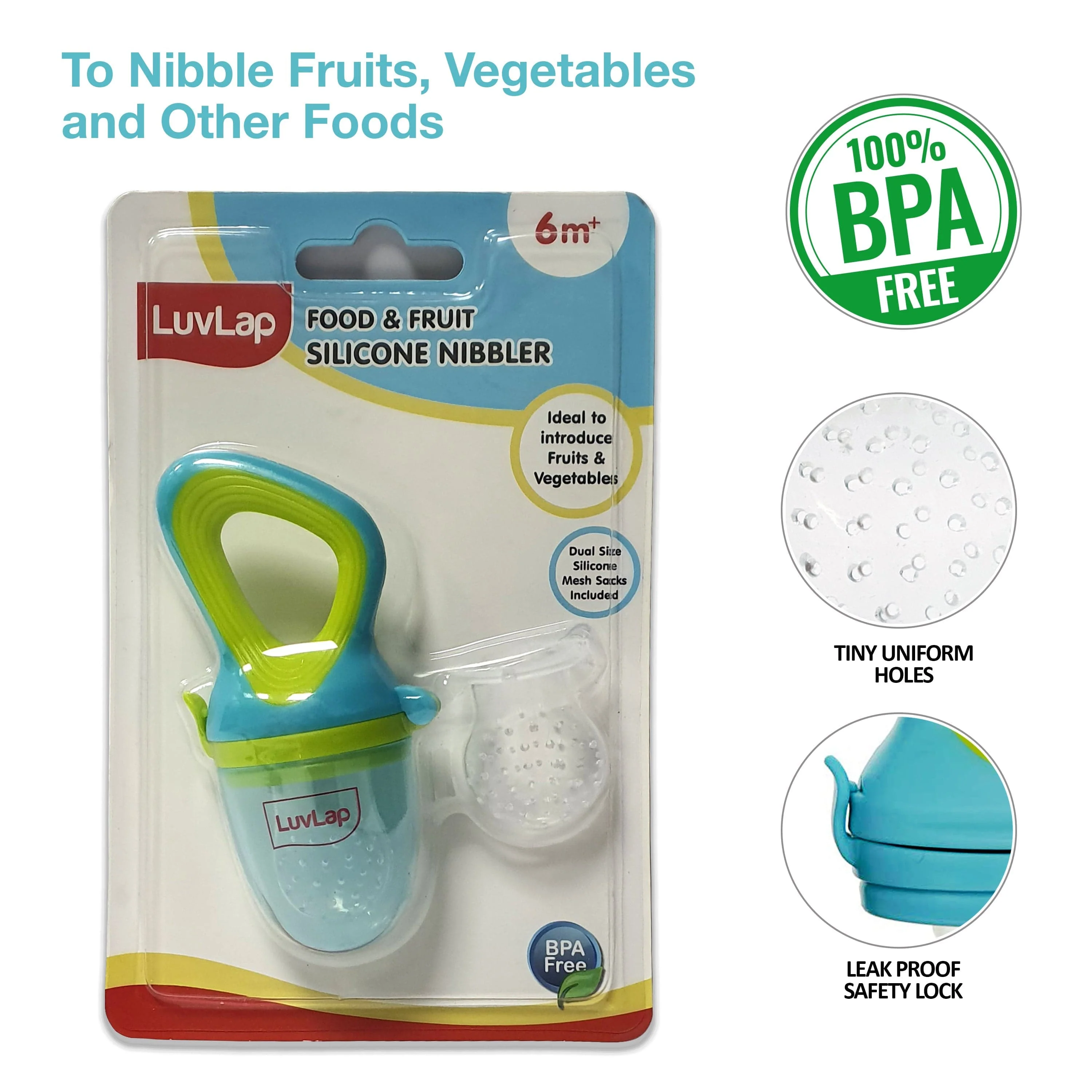 Silicone Food/Fruit Nibbler with Extra Mesh, Elegant Blue, BPA Free - Image 3