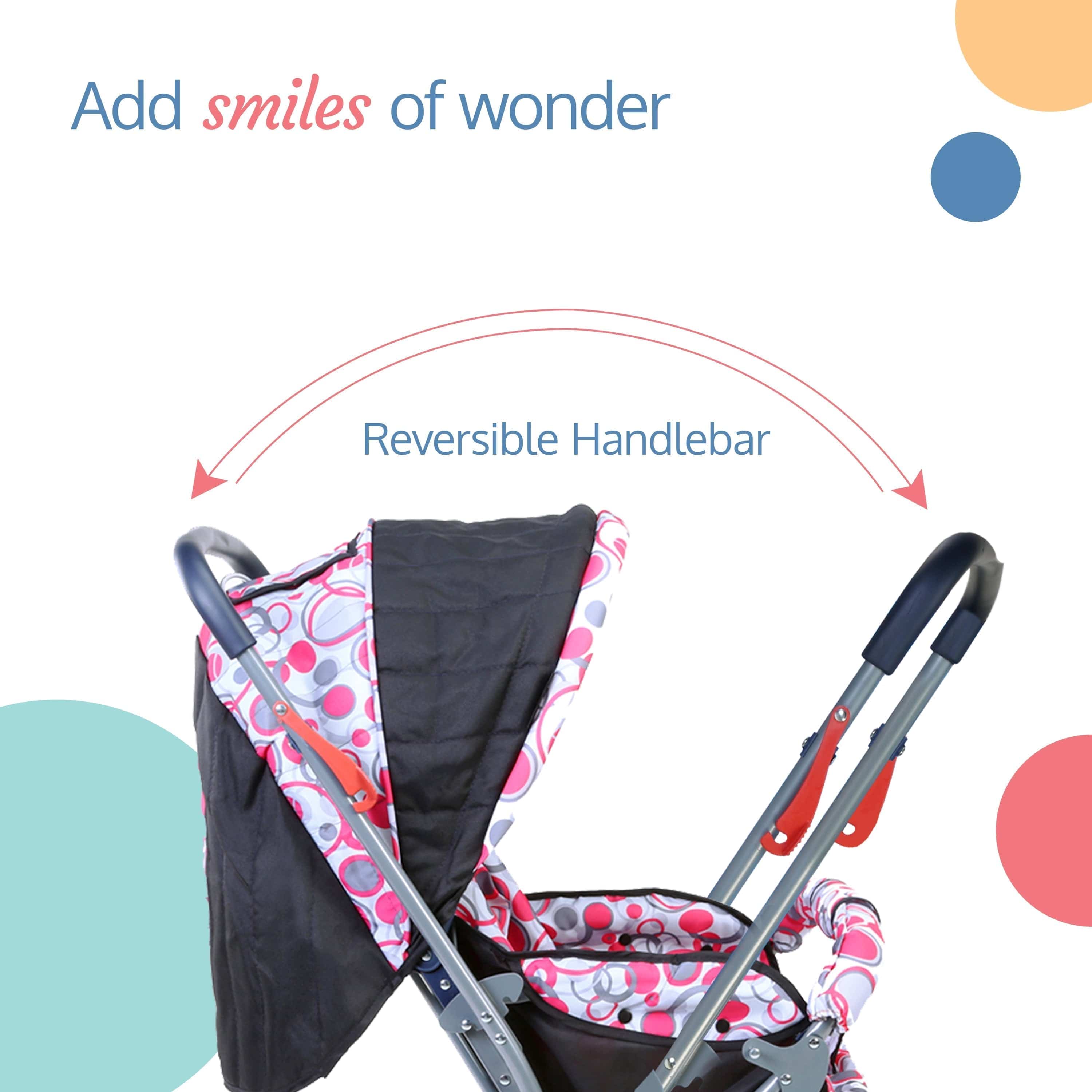 Starshine Baby Stroller / Pram for 0 to 3 Years, New Born / Toddler / Kid, Lightweight, Adjustable backrest, 360° Swivel Wheel, Large storage basket, Reversible Handlebar (Light Red) - Image 3