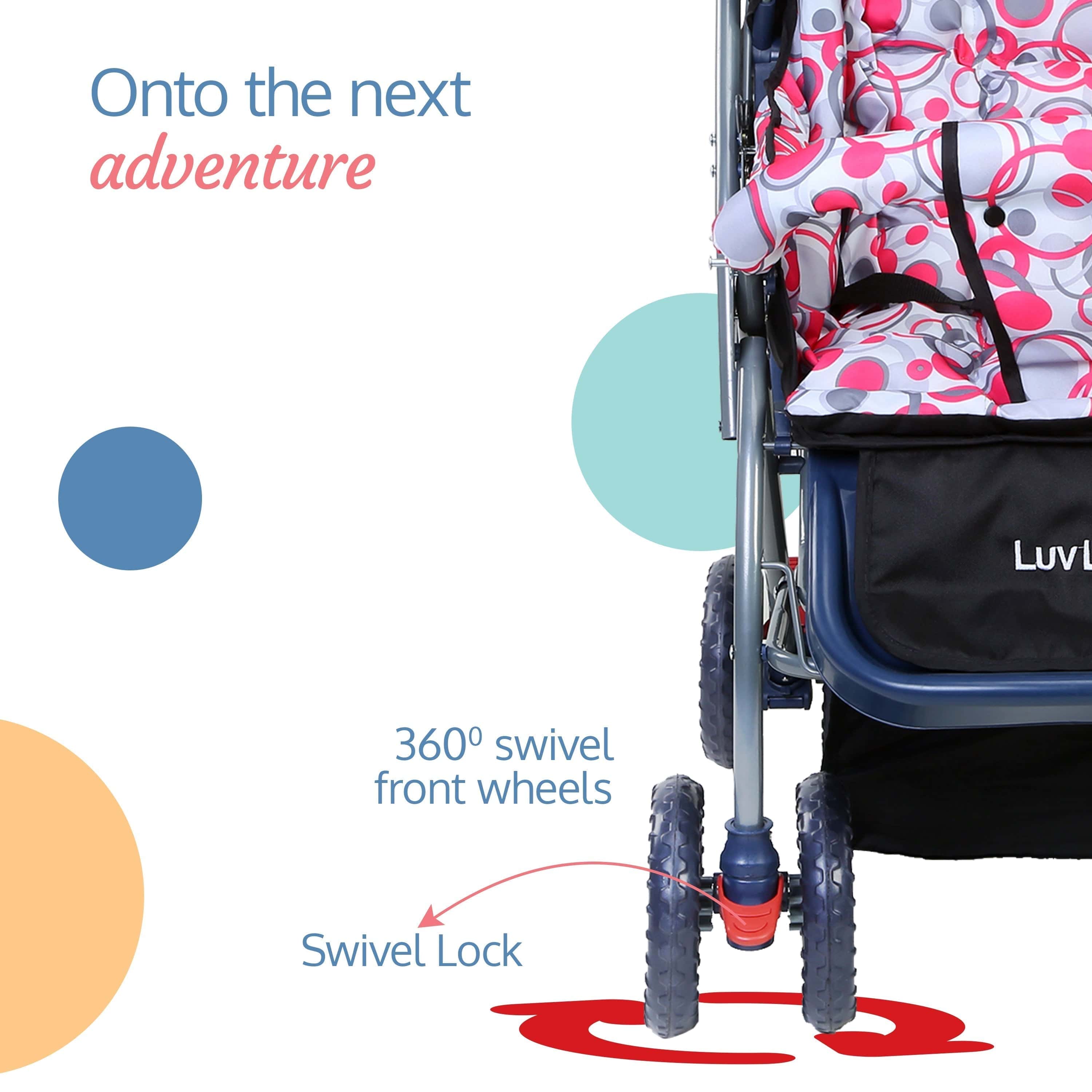 Starshine Baby Stroller / Pram for 0 to 3 Years, New Born / Toddler / Kid, Lightweight, Adjustable backrest, 360° Swivel Wheel, Large storage basket, Reversible Handlebar (Light Red) - Image 5