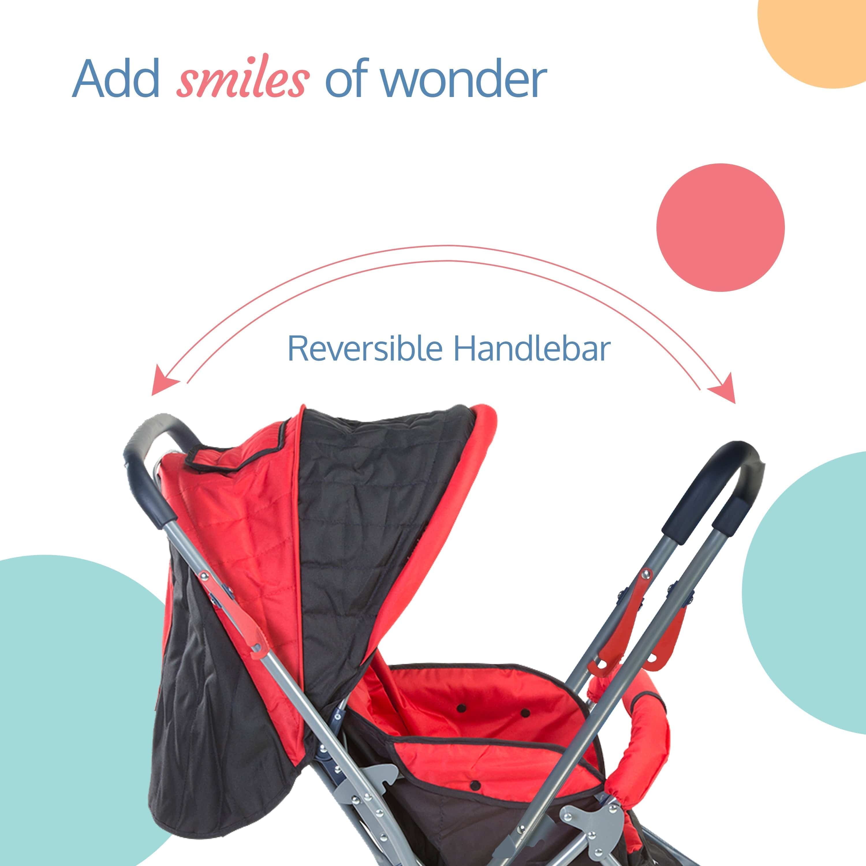 Starshine Baby Stroller/Pram for 0 to 3 Years, New Born/Toddler/Kid, Lightweight, Adjustable backrest, 360° Swivel Wheel, Large Storage Basket, Reversible Handlebar (Red) - Image 3