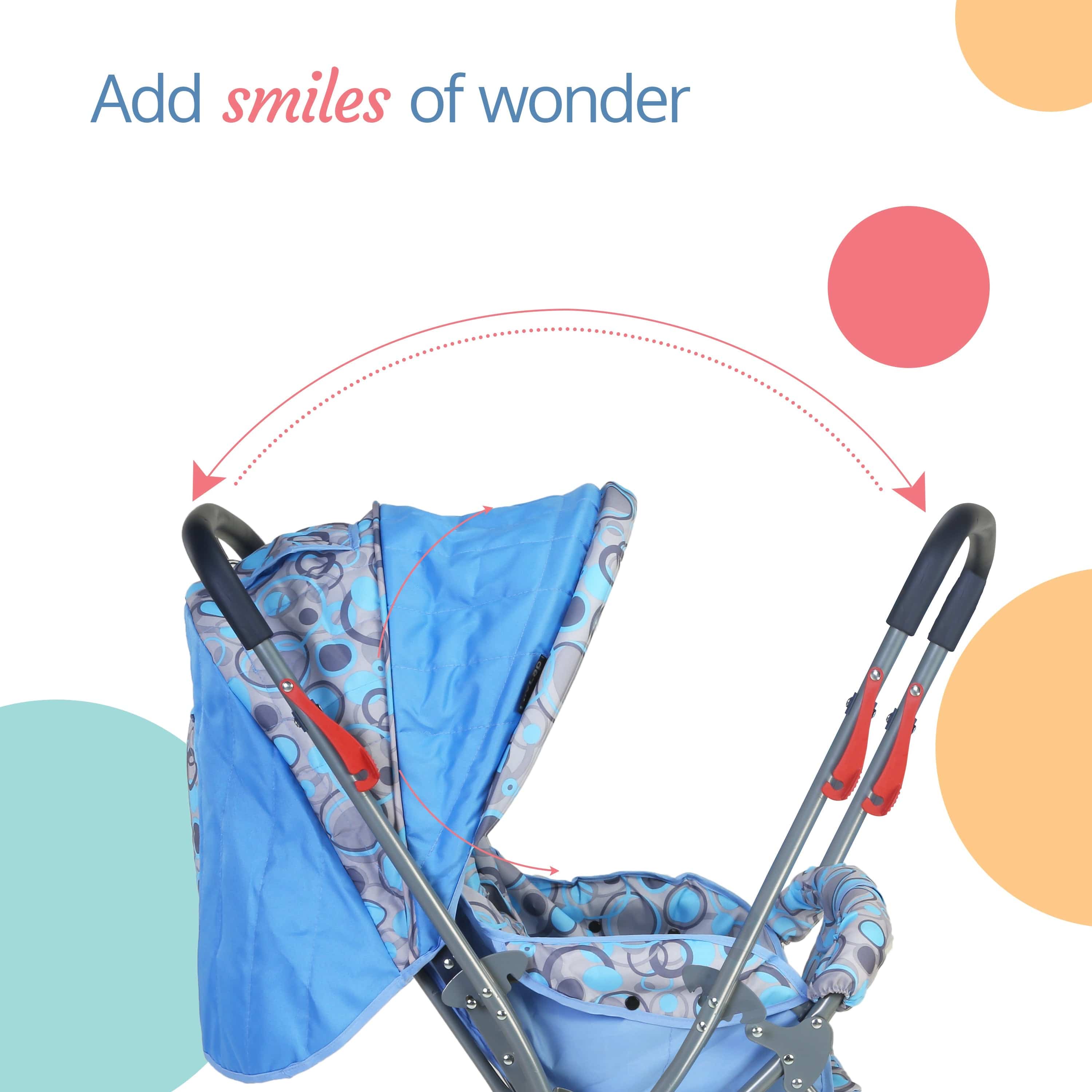 Starshine Baby Stroller/Pram for 0 to 3 Years, New Born/Toddler/Kid, Lightweight, Adjustable backrest, 360° Swivel Wheel, Large Storage Basket, Reversible Handlebar (Sky Blue) - Image 3