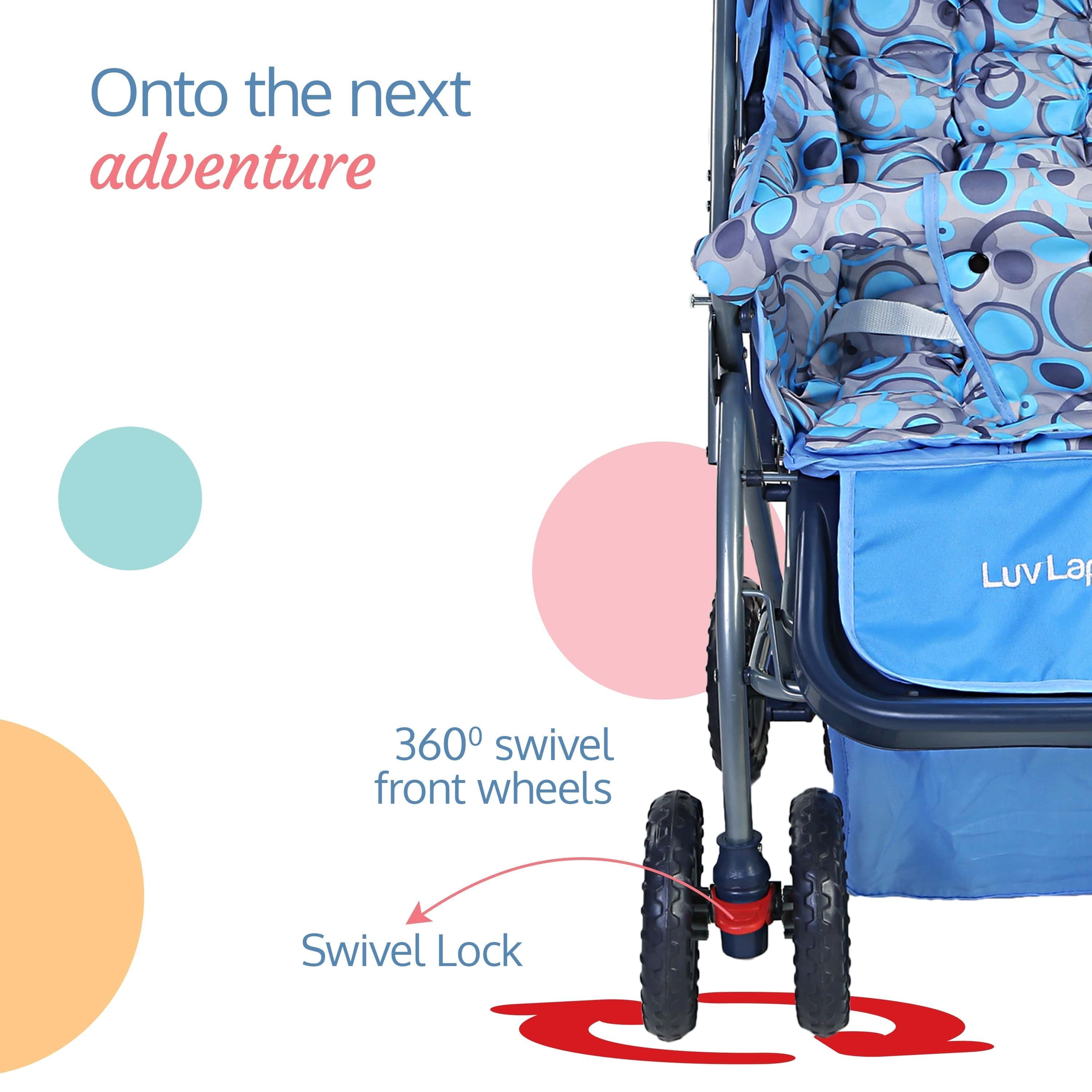 Starshine Baby Stroller/Pram for 0 to 3 Years, New Born/Toddler/Kid, Lightweight, Adjustable backrest, 360° Swivel Wheel, Large Storage Basket, Reversible Handlebar (Sky Blue) - Image 5