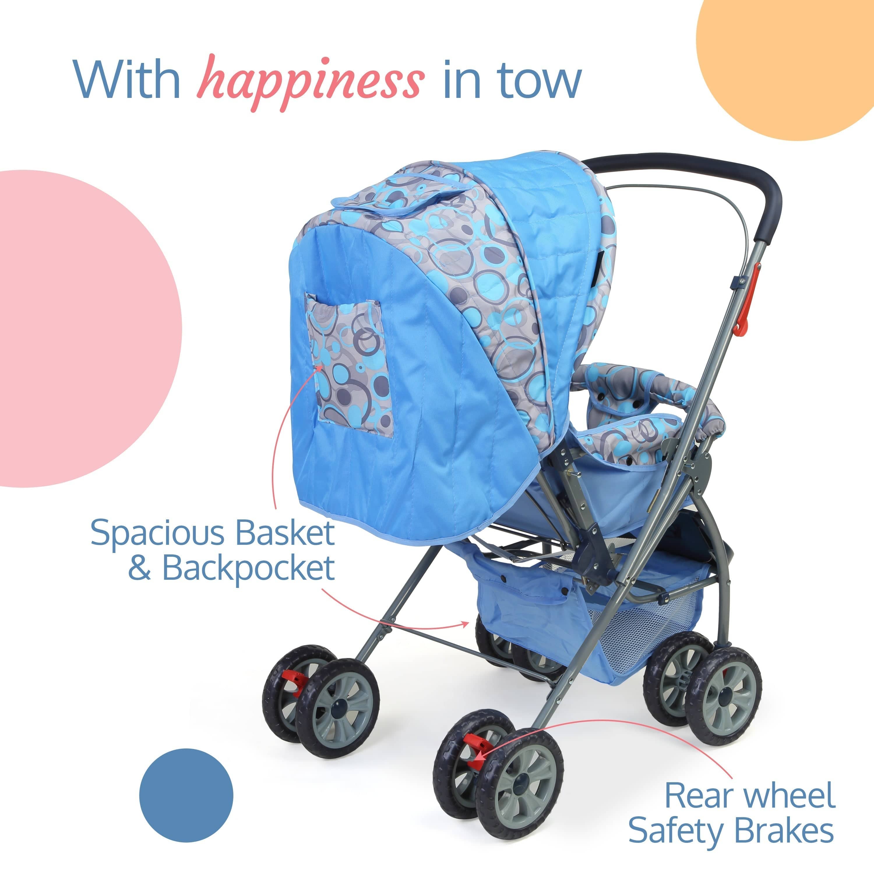 Starshine Baby Stroller/Pram for 0 to 3 Years, New Born/Toddler/Kid, Lightweight, Adjustable backrest, 360° Swivel Wheel, Large Storage Basket, Reversible Handlebar (Sky Blue) - Image 6