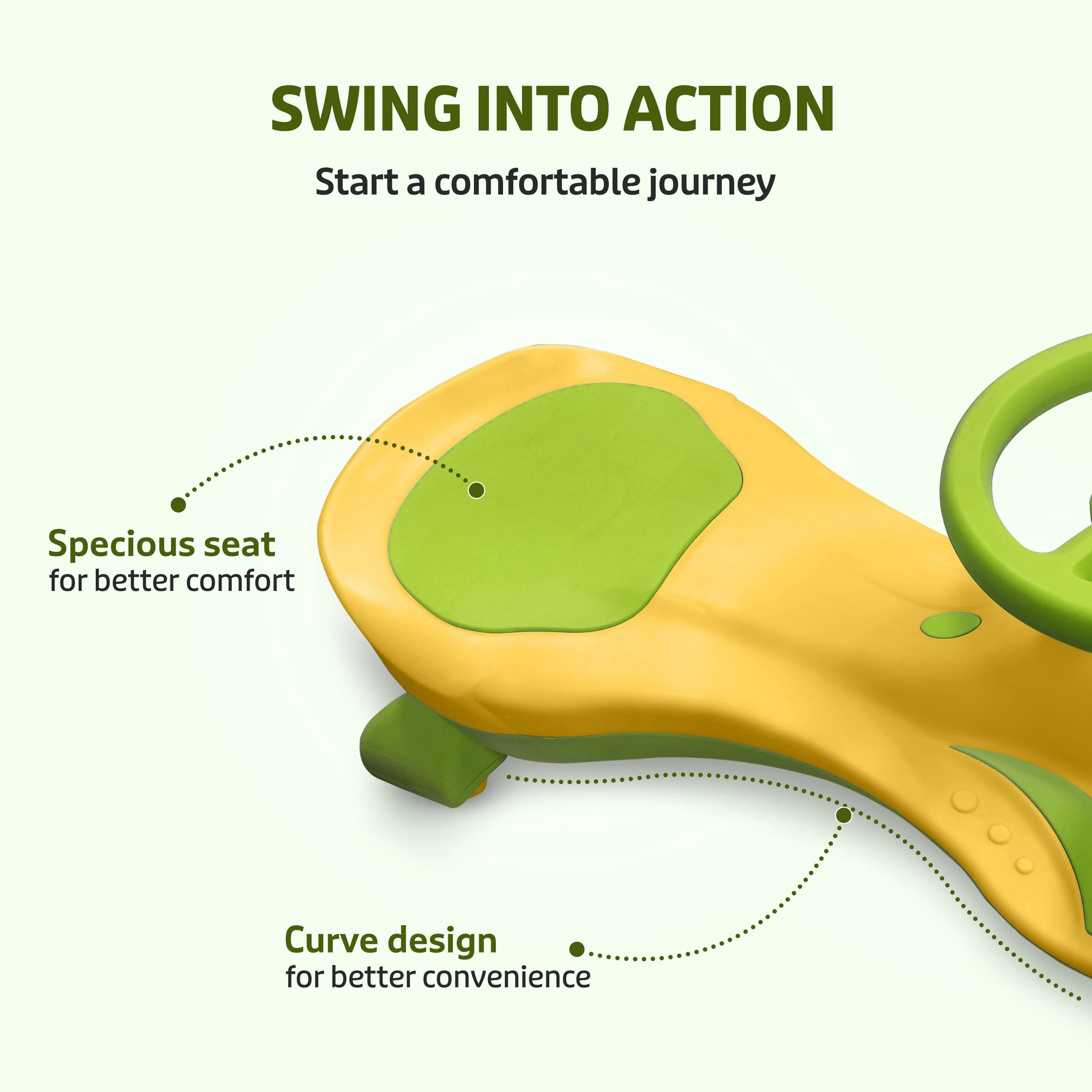 Sunny Swing Car, Kids Push Car, Magic Car for Kids, Comfortable Seats & Durable, Ride On Magic Car for 3+ Years Baby Boy & Girl, Yellow - Image 4