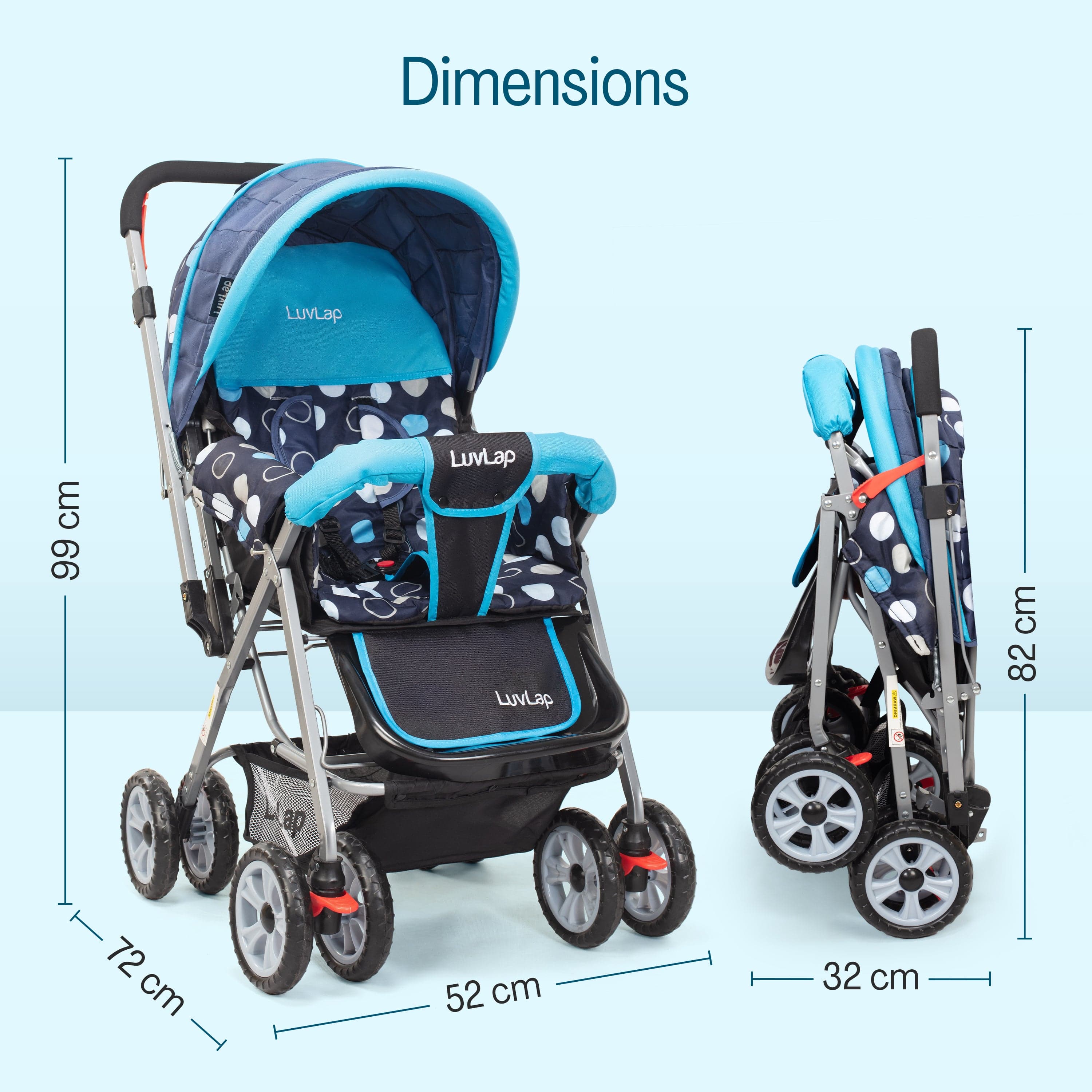 Sunshine Baby Stroller/Pram for 0 to 3 Years, New Born/Toddler/Kid, 5 Point Safety Harness, Adjustable backrest, 360° Swivel Wheel, Large Storage Basket, Reversible Handlebar (Blue) - Image 10