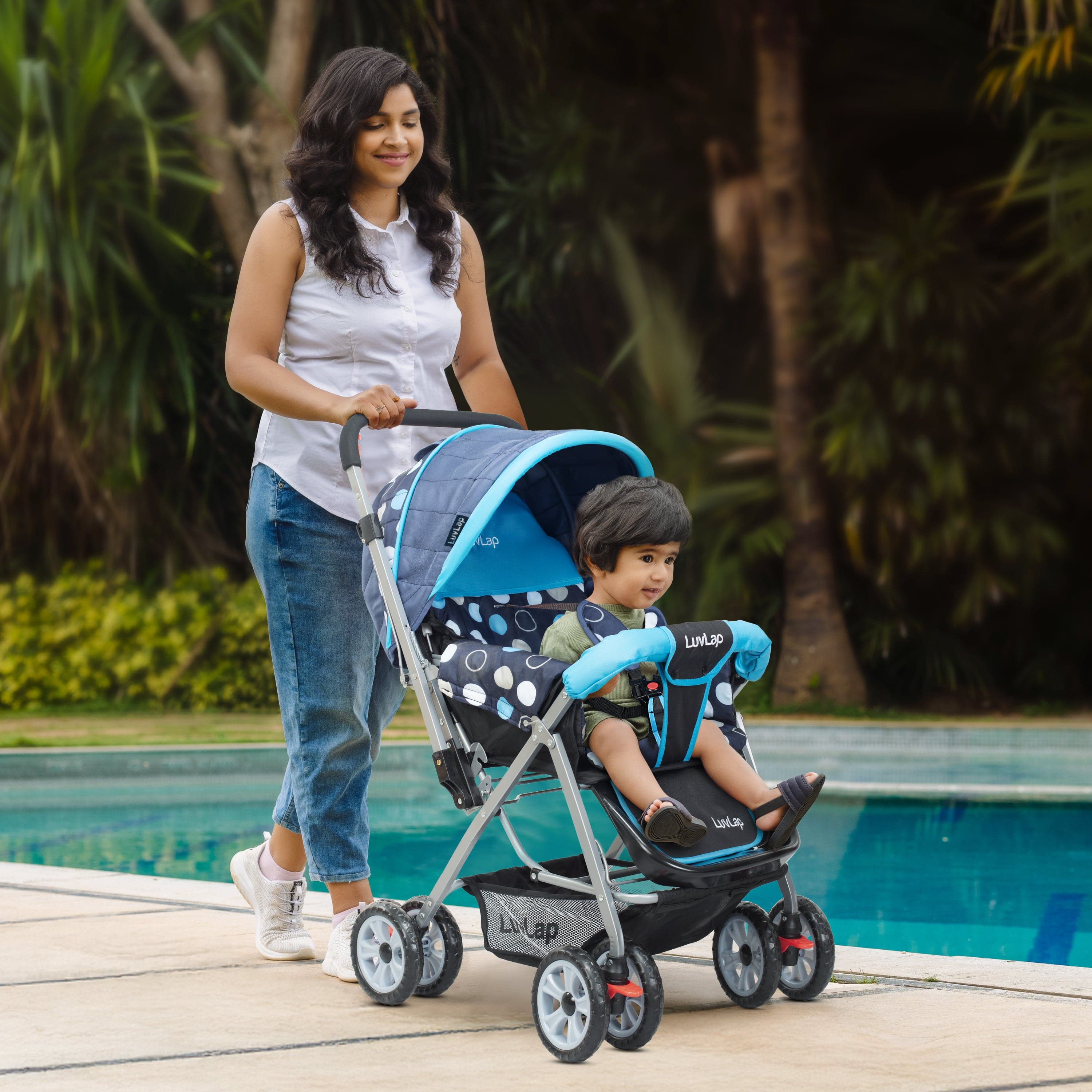 Sunshine Baby Stroller/Pram for 0 to 3 Years, New Born/Toddler/Kid, 5 Point Safety Harness, Adjustable backrest, 360° Swivel Wheel, Large Storage Basket, Reversible Handlebar (Blue) - Image 8