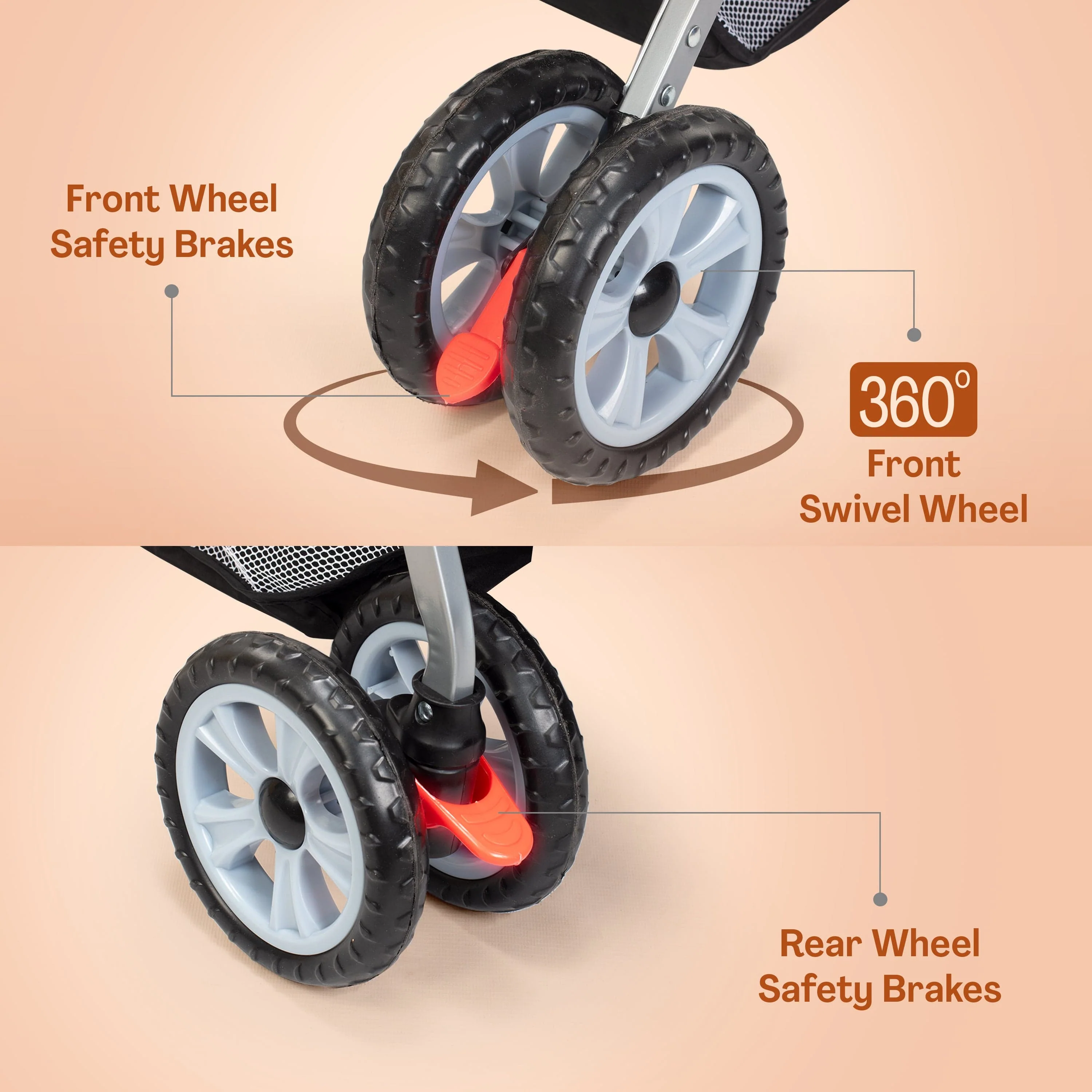 Sunshine Baby Stroller/Pram for 0 to 3 Years, New Born/Toddler/Kid, 5 Point Safety Harness, Adjustable backrest, 360° Swivel Wheel, Large Storage Basket, Reversible Handlebar (Orange) - Image 5